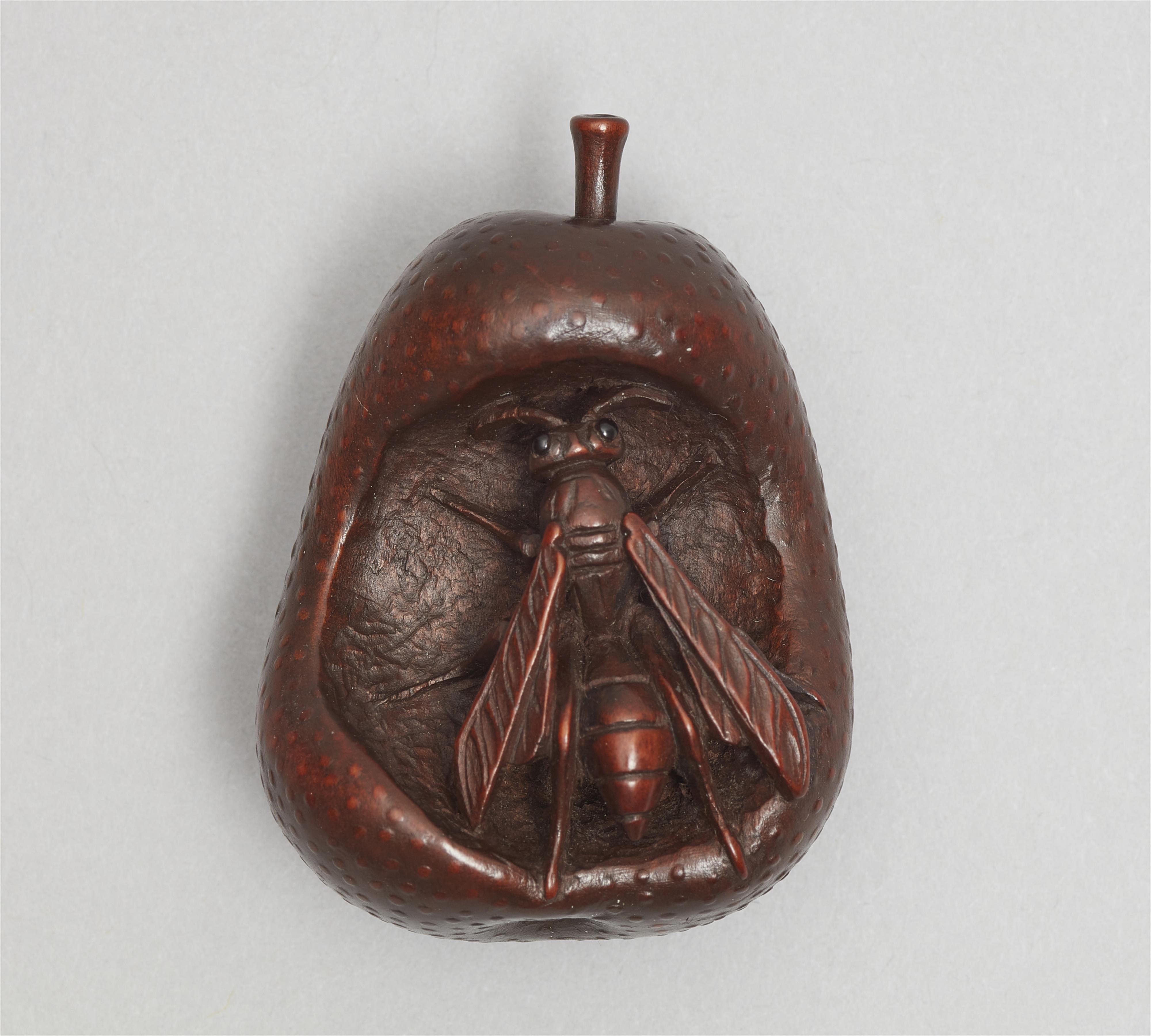 Netsuke einer Wespe in verrottender Birne. Buchsbaum. Spätes 19. Jh. - image-3