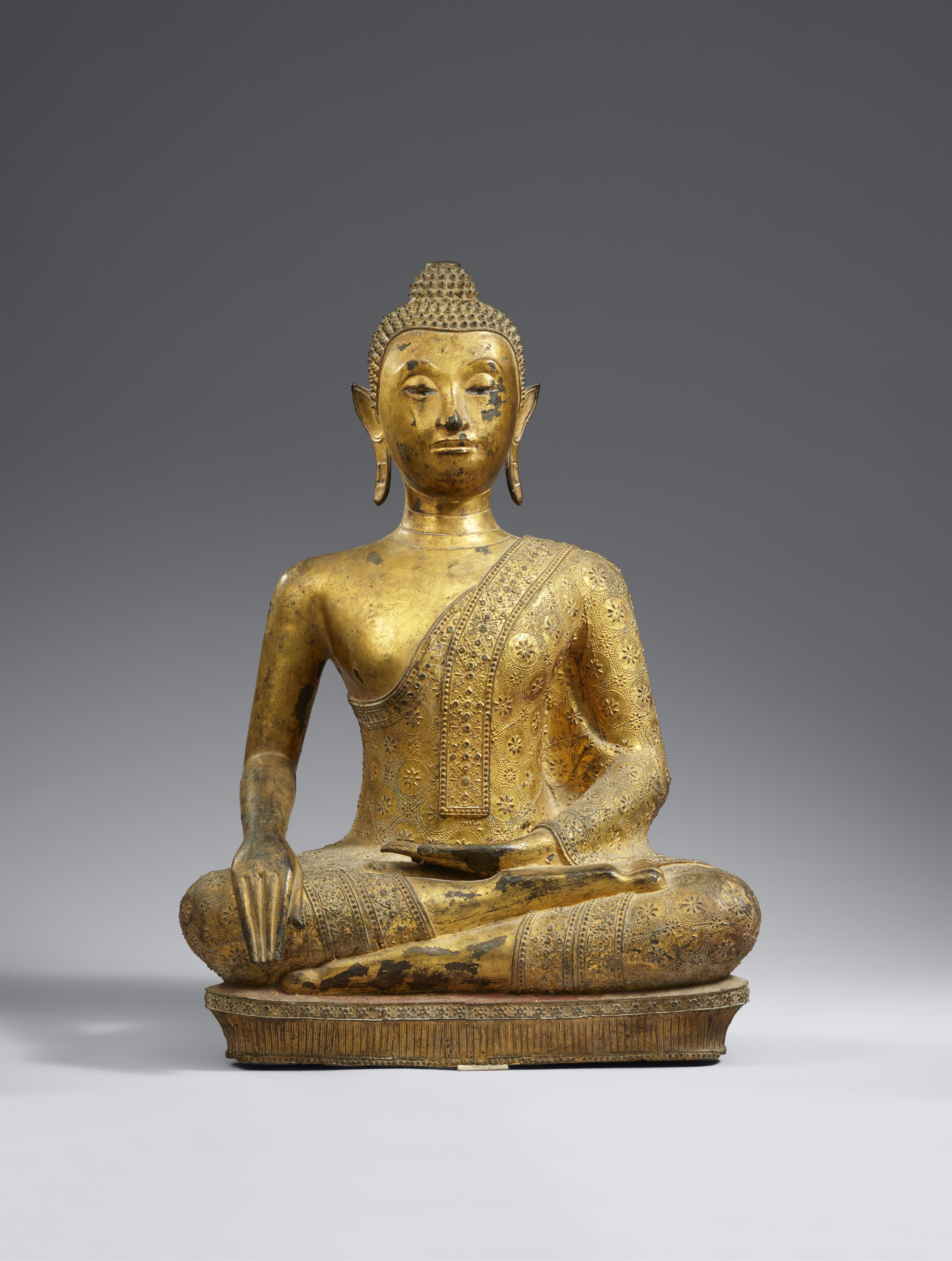 A Ratanakosin gilded and lacquered bronze figure of Buddha Shakyamuni. Thailand. 19th century - image-1