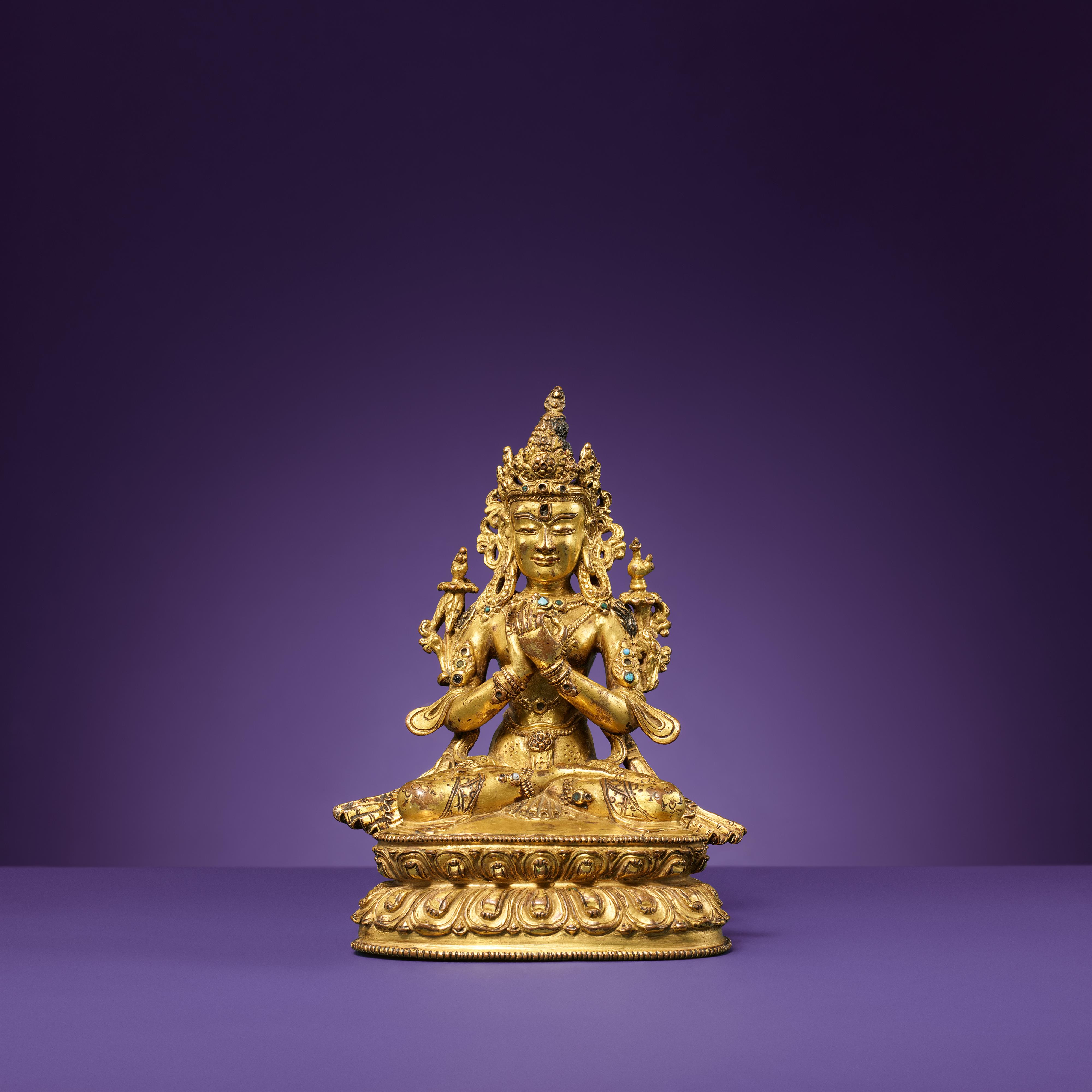 A Tibetan fire-gilt bronze of Bodhisattva Maitreya. 15th/16th century - image-1