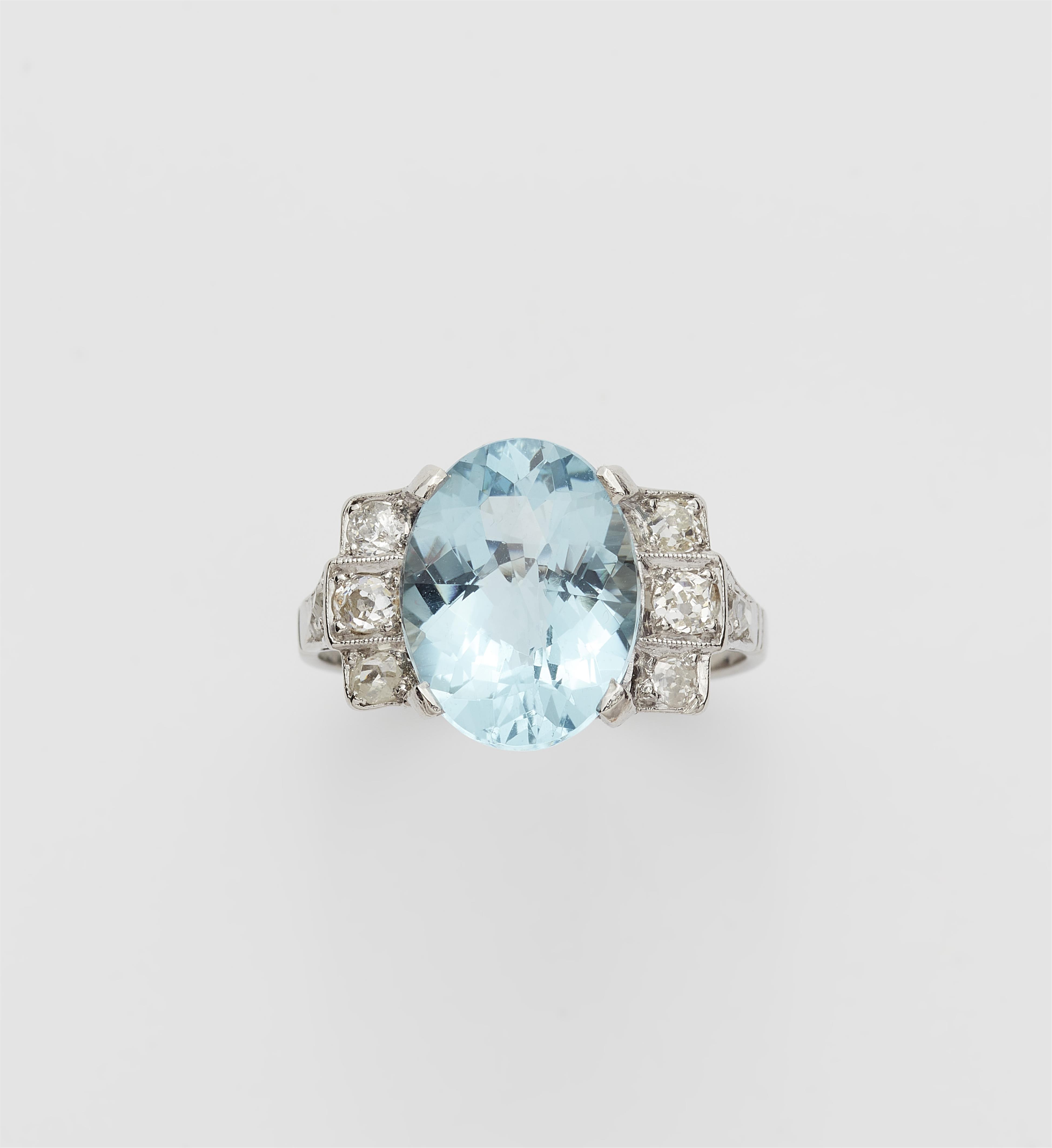 A platinum aquamarine and diamond Art Déco ring. - image-1