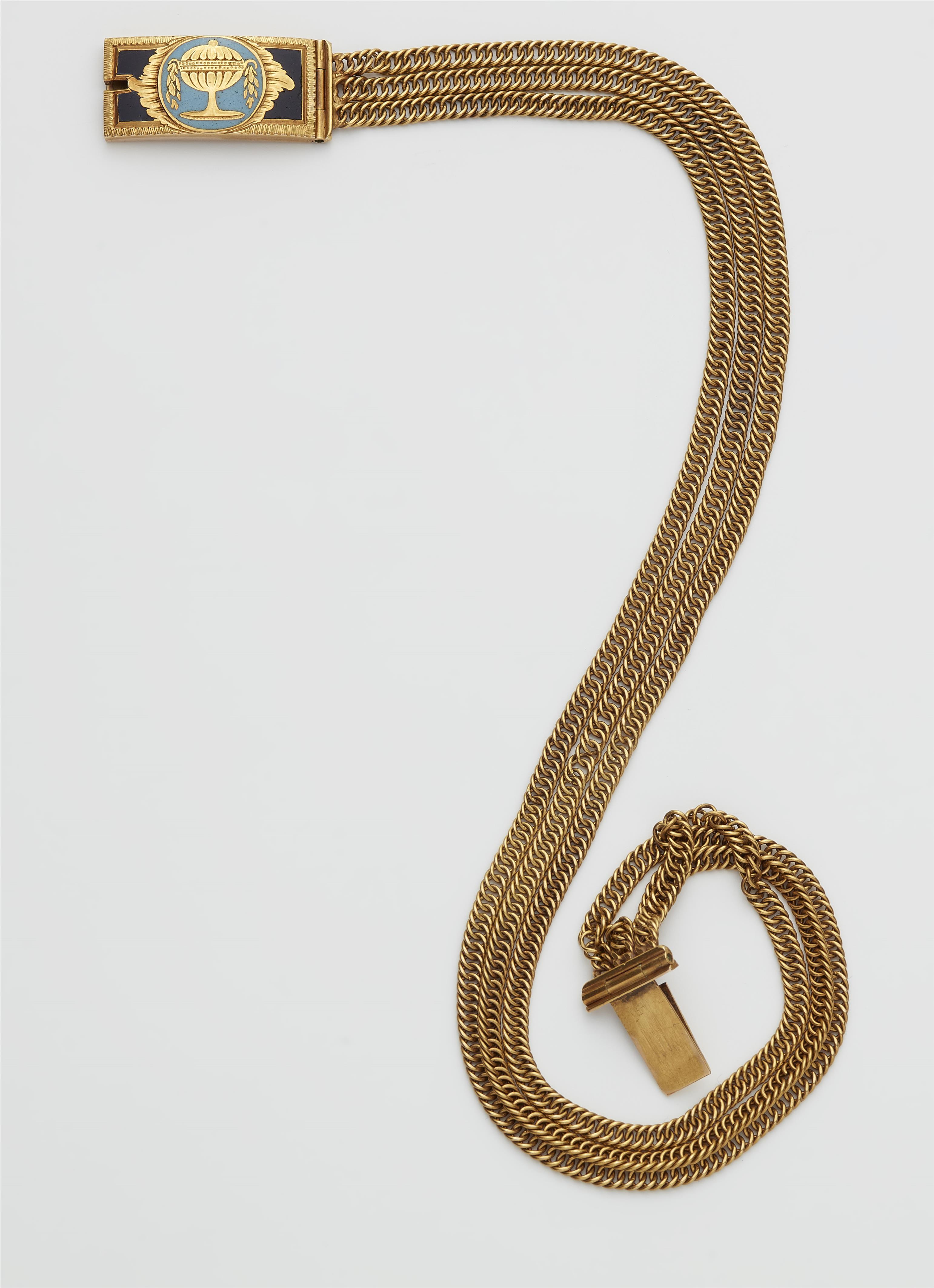 A George III 14k gold and enamel chain necklace. - image-1