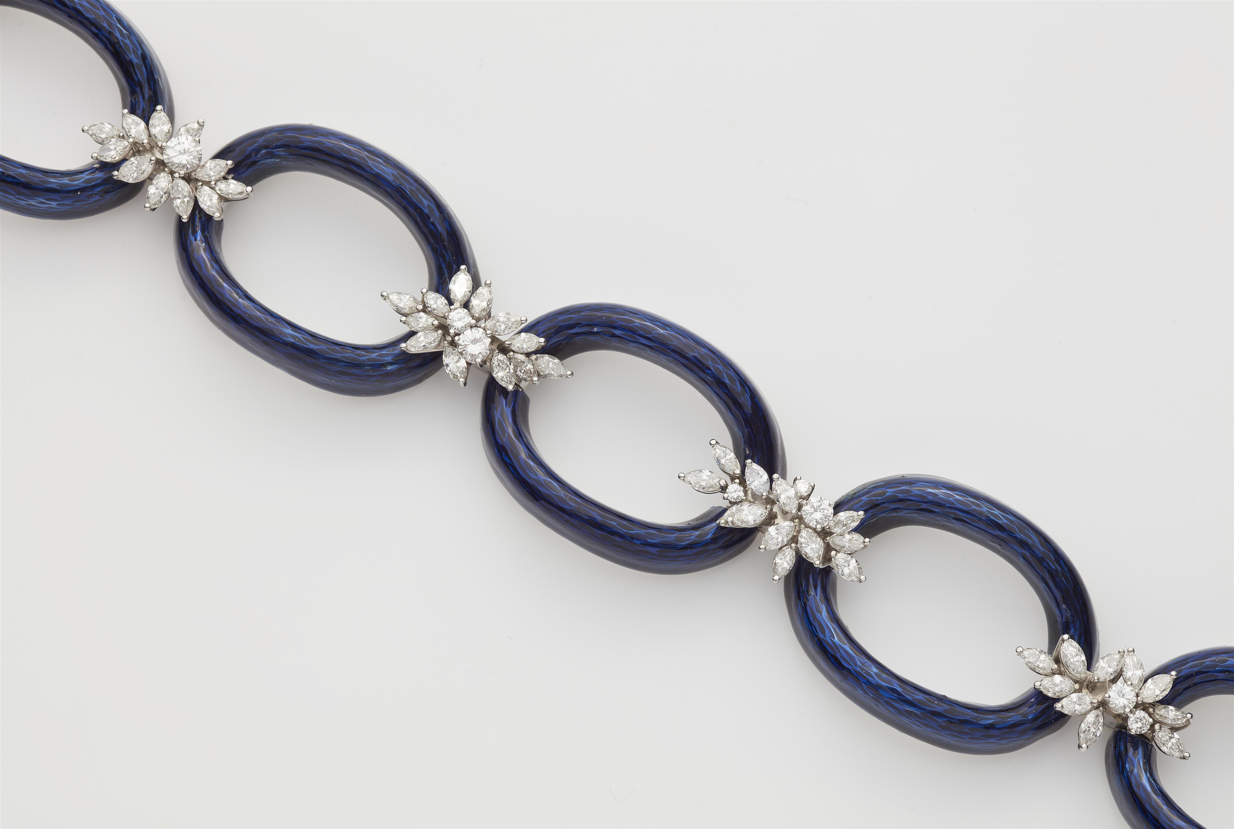 A German 18k gold blue translucent enamel and diamond bracelet. - image-2