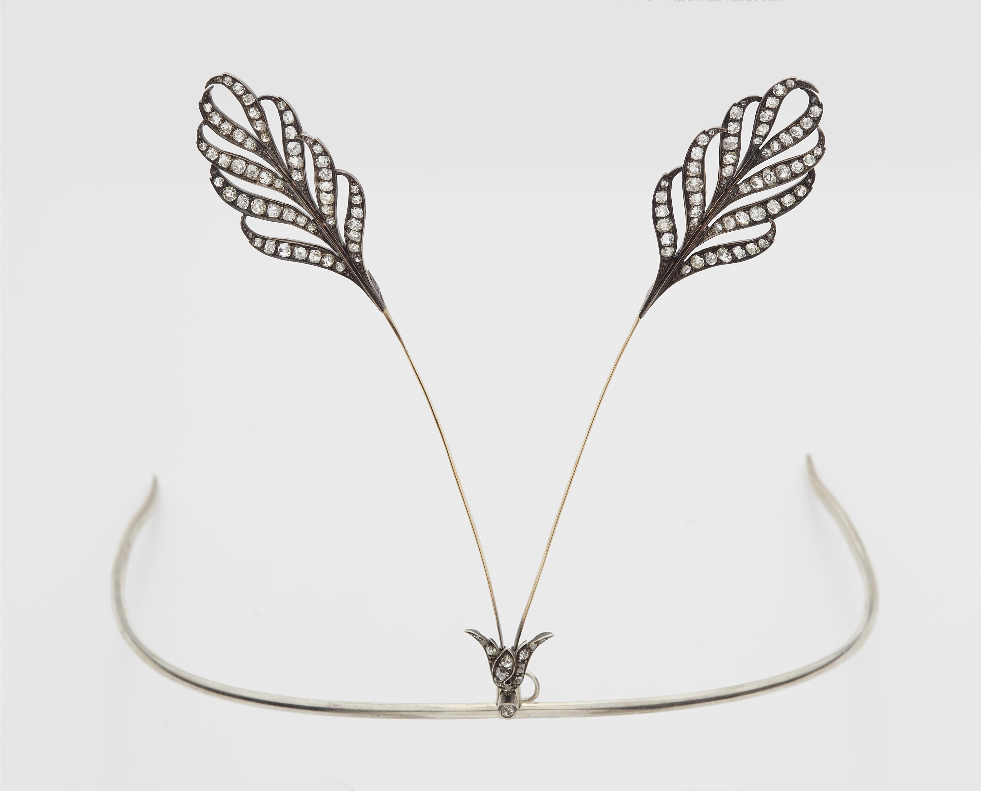 A silver 14k gold and diamond tremblant feather aigrette headdress. - image-1