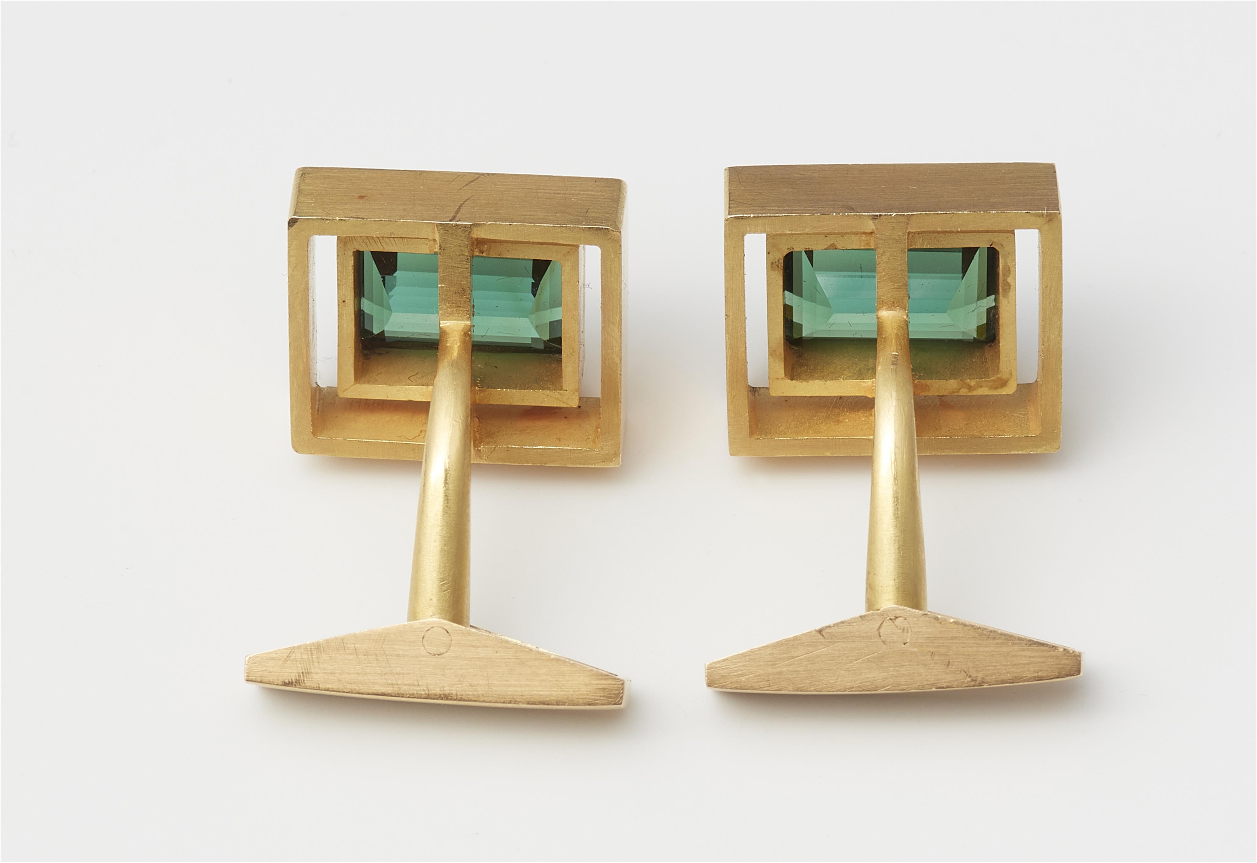 A pair of German 18k gold and green tourmaline cufflinks. - image-2