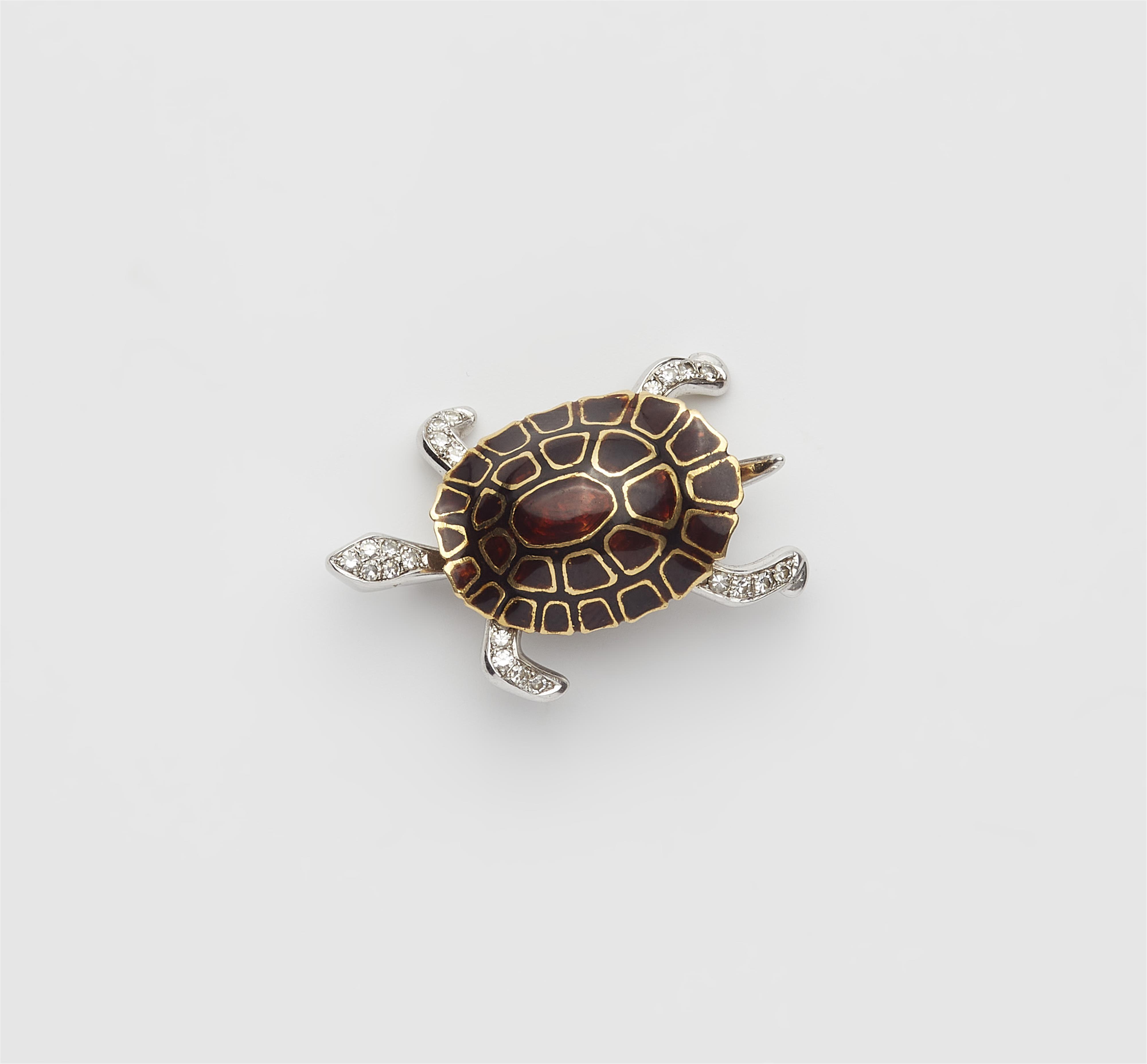 An 18k gold enamel and diamond turtle brooch. - image-1