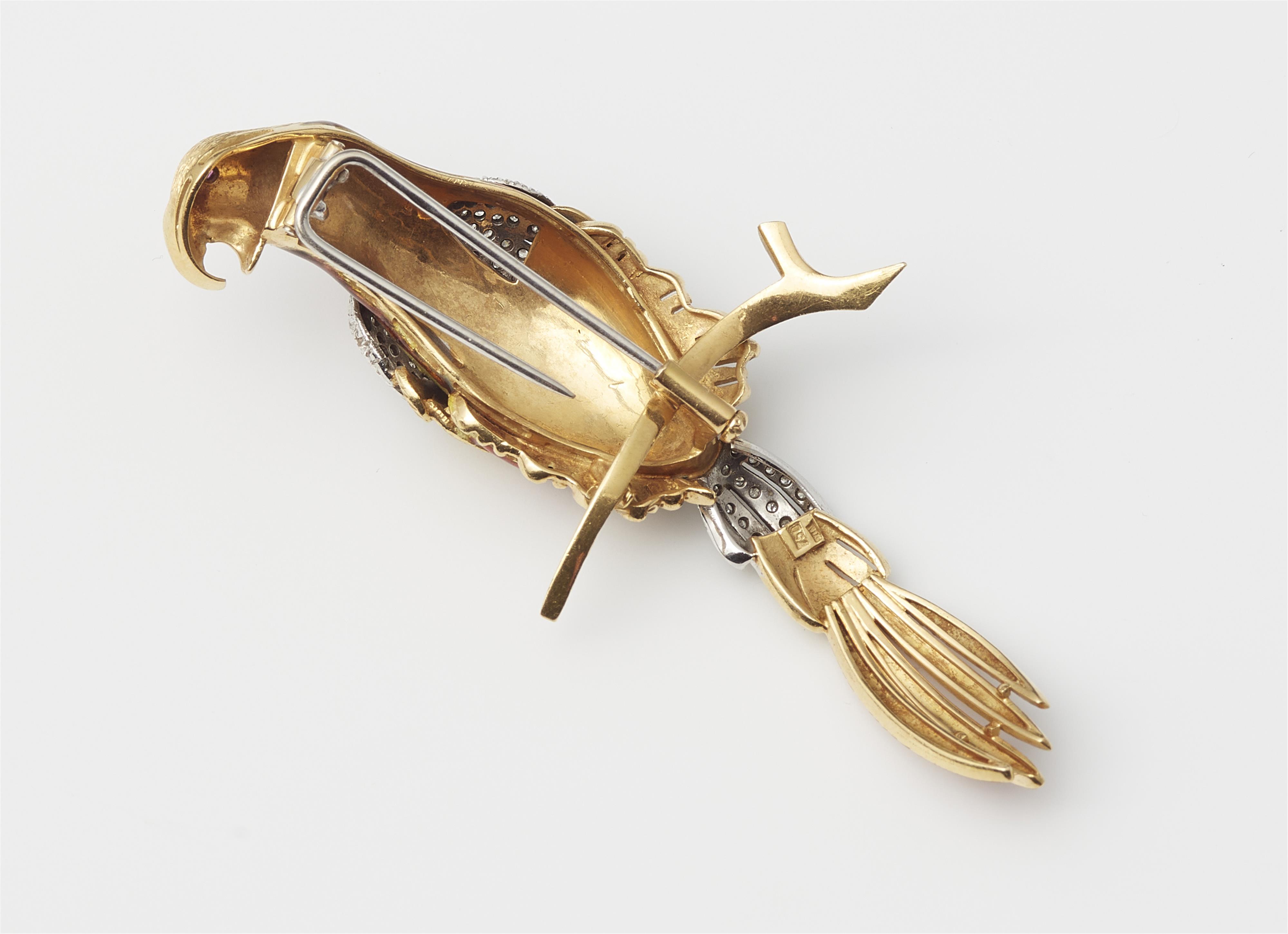An 18k gold enamel and diamond parrot brooch. - image-2