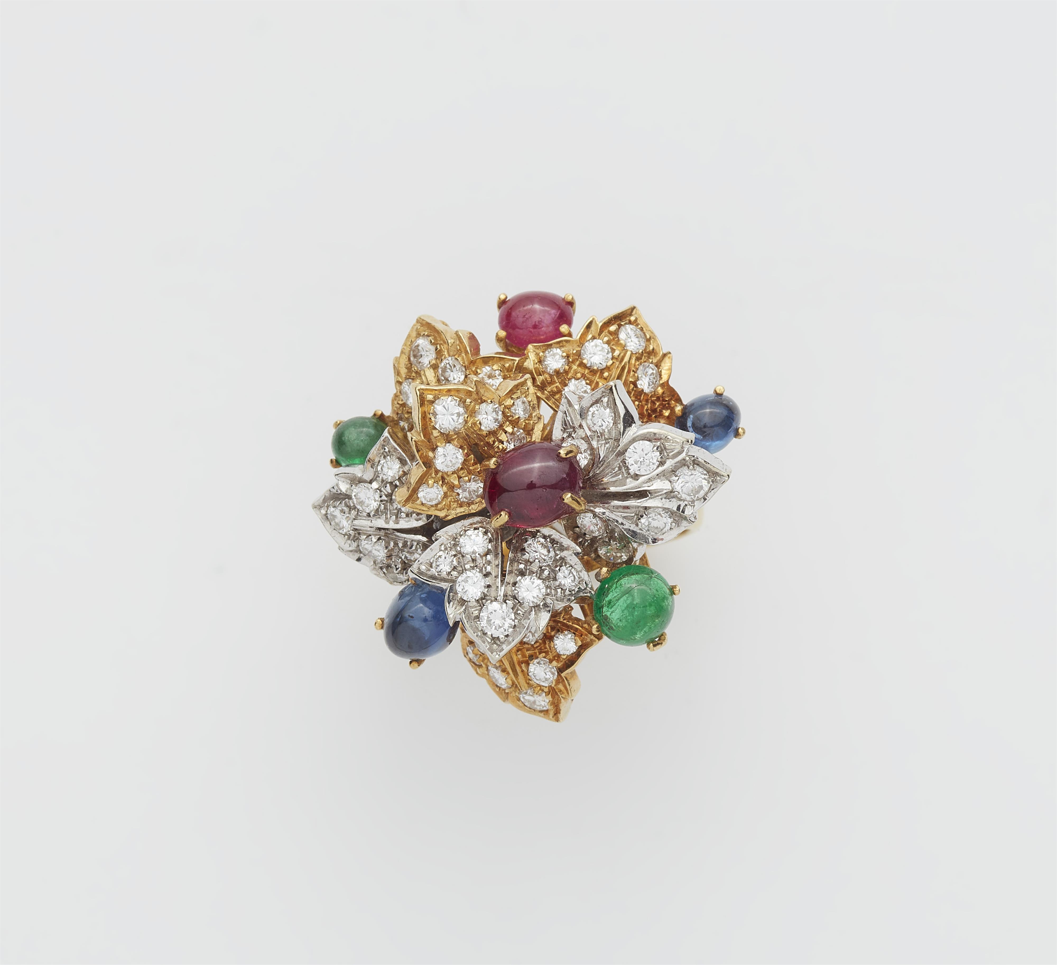 An Italian 18k gold diamond emerald ruby and sapphire cocktail ring. - image-1