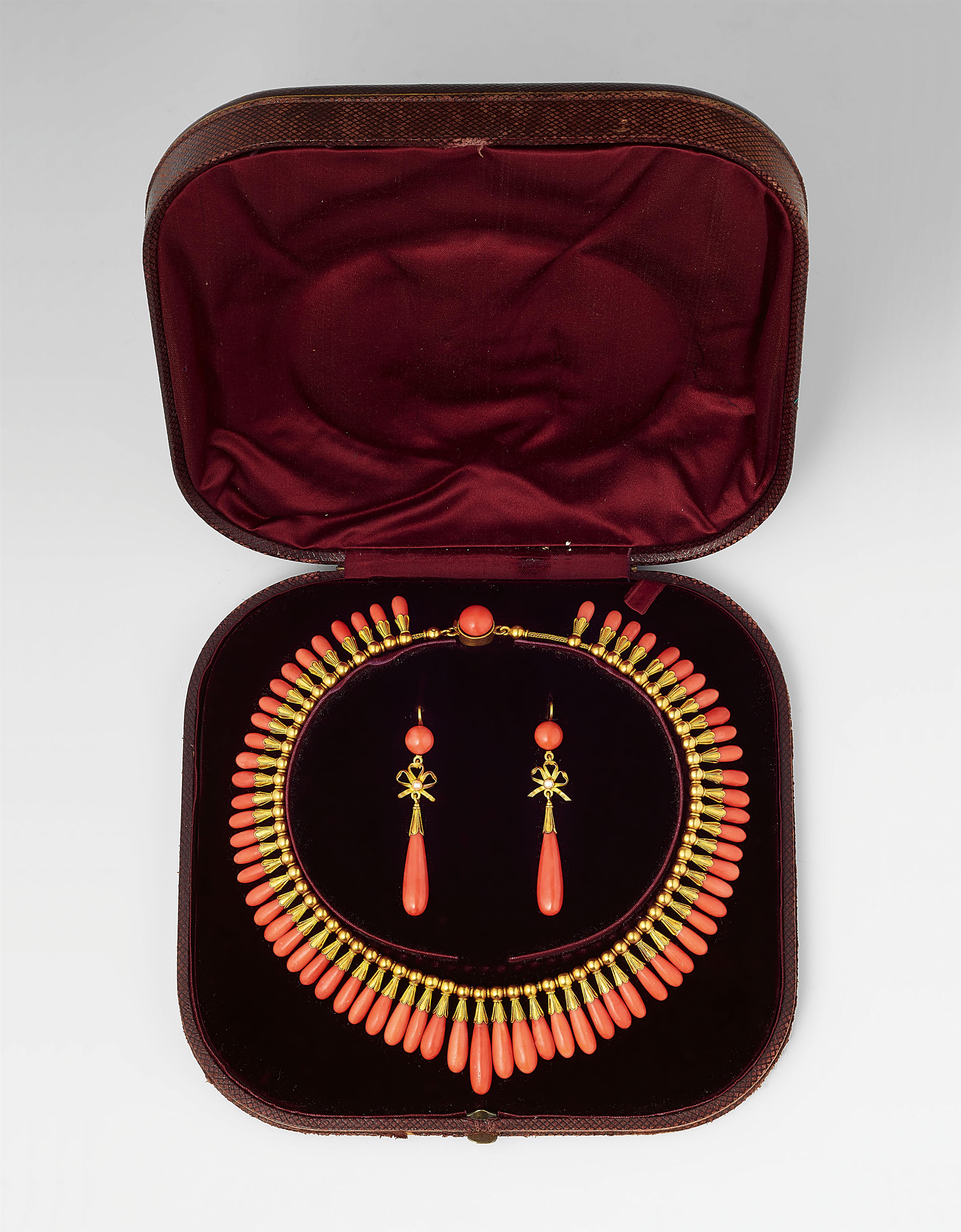 An 18k gold and Sciacca coral Etruscan Revival demi-parure. - image-1