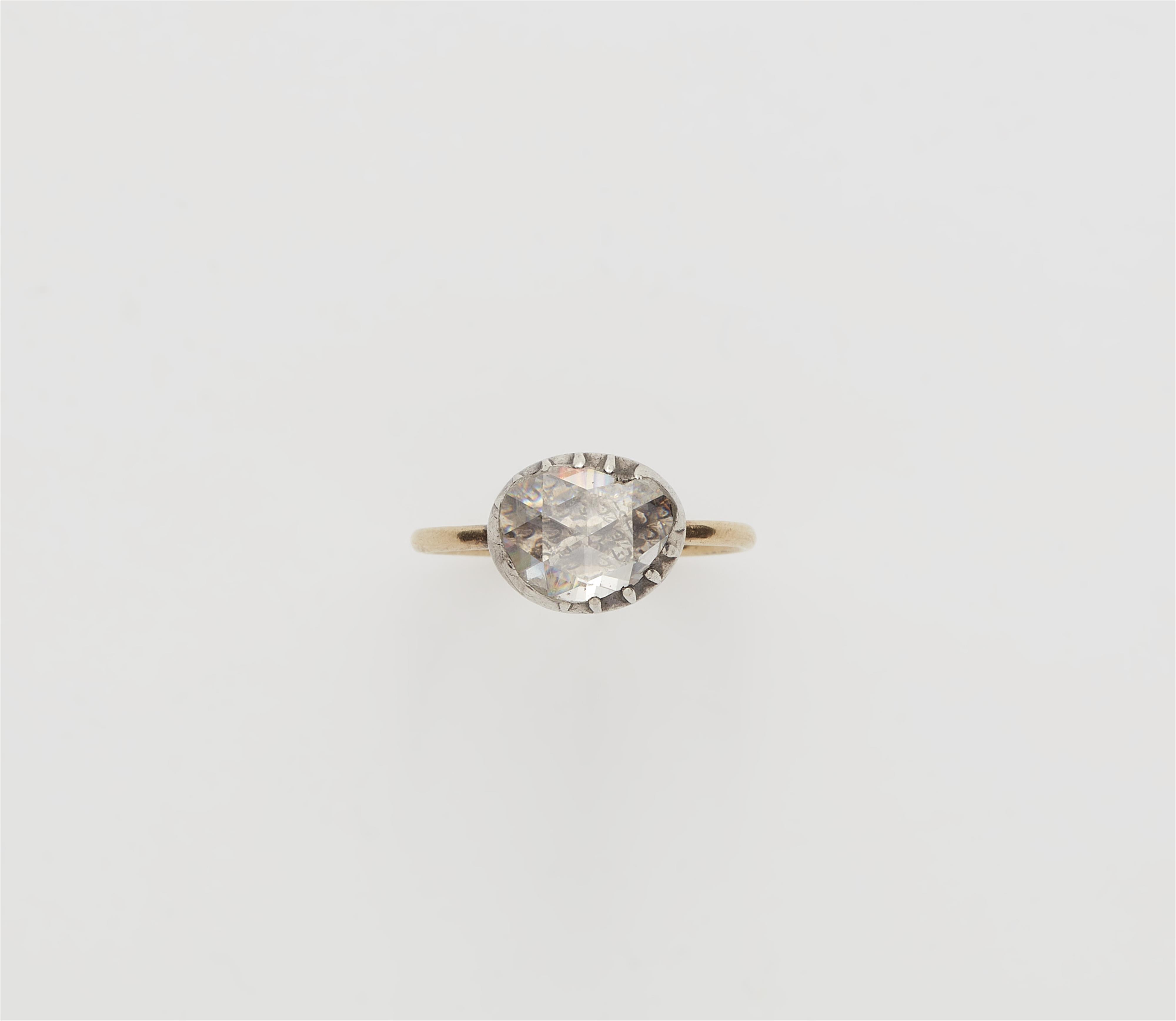 A George III 14k gold silver and rose-cut diamond solitaire ring. - image-1