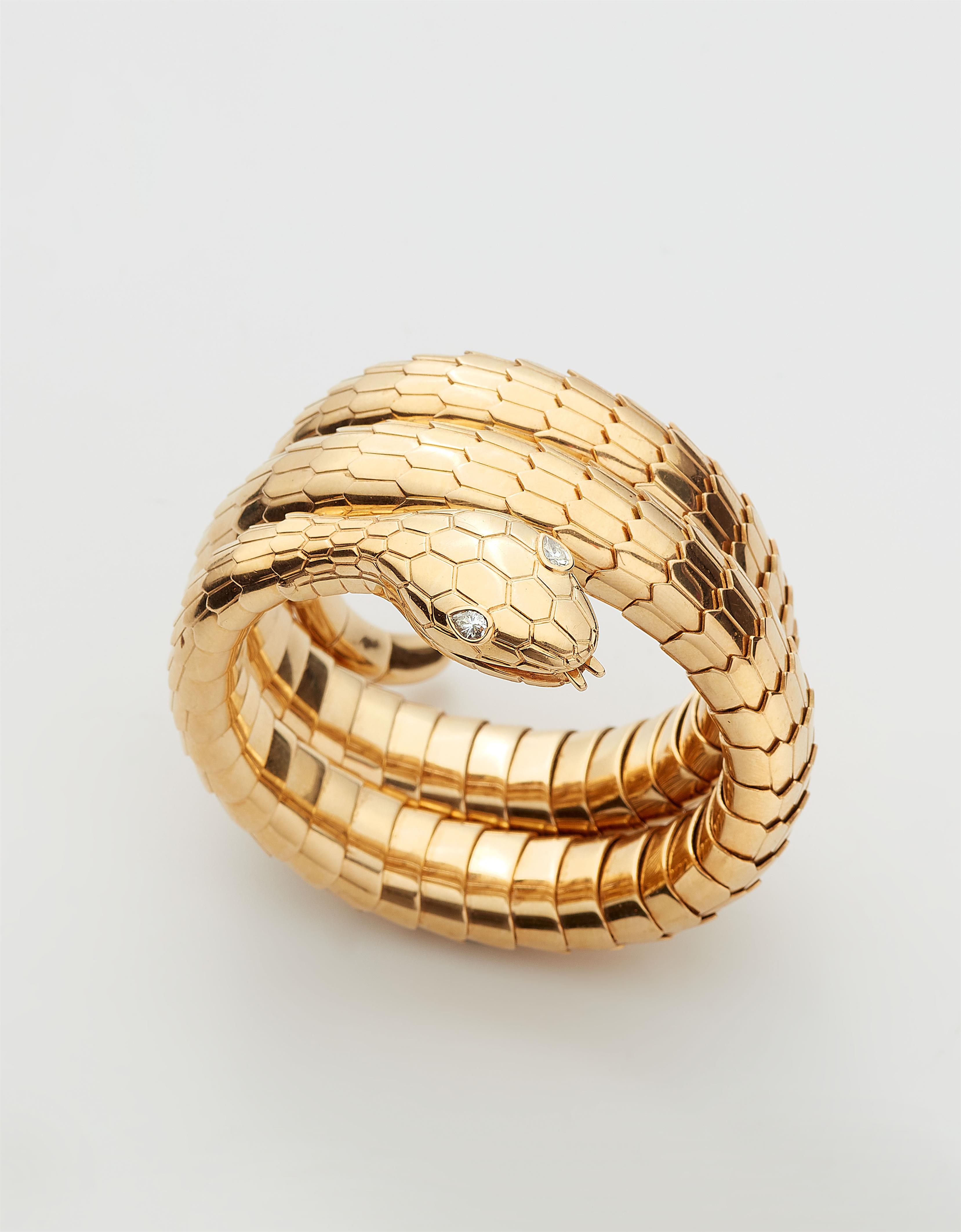 An Italian 18k gold and diamond tubogaz snake bangle. - image-1