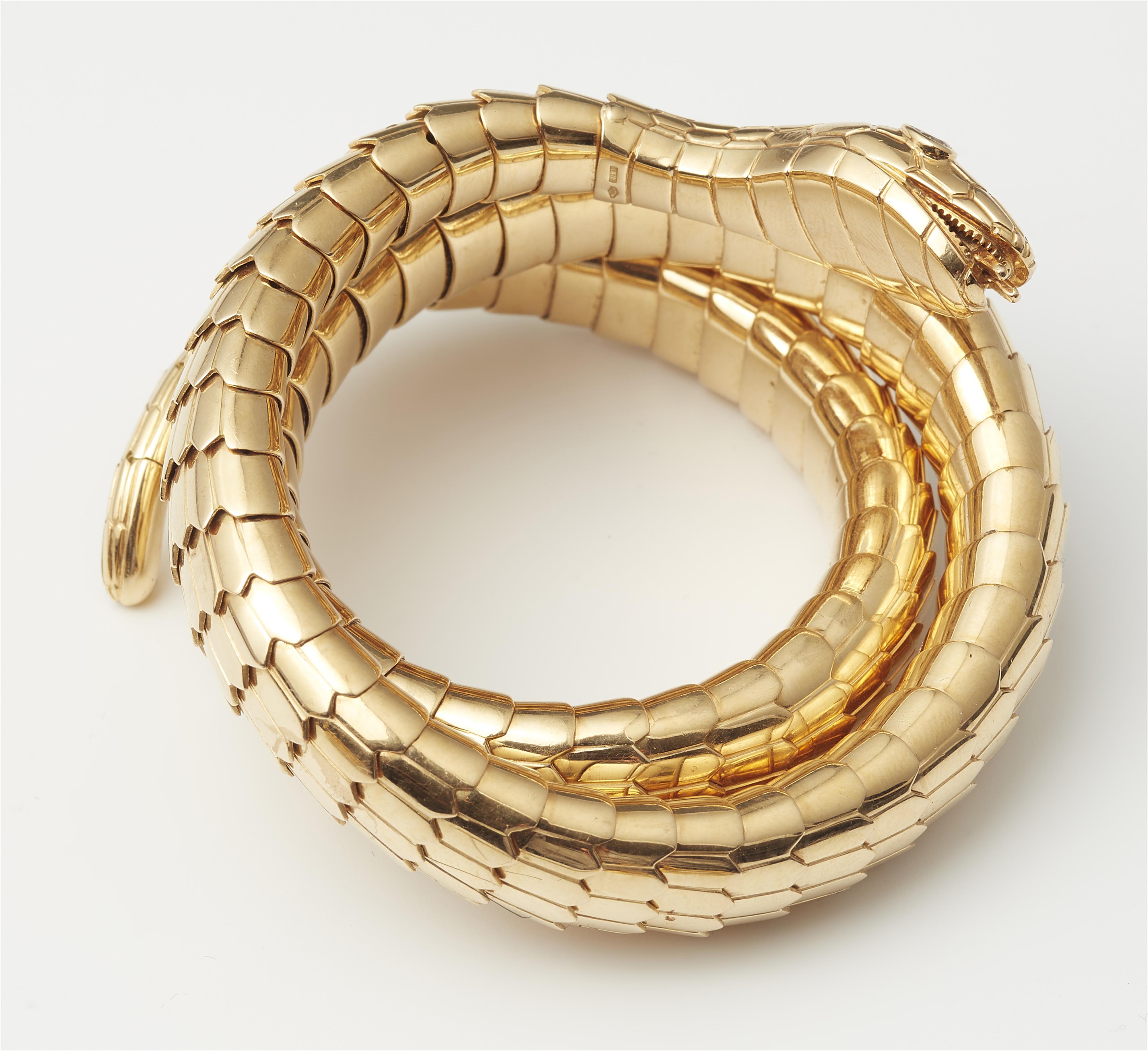 An Italian 18k gold and diamond tubogaz snake bangle. - image-2