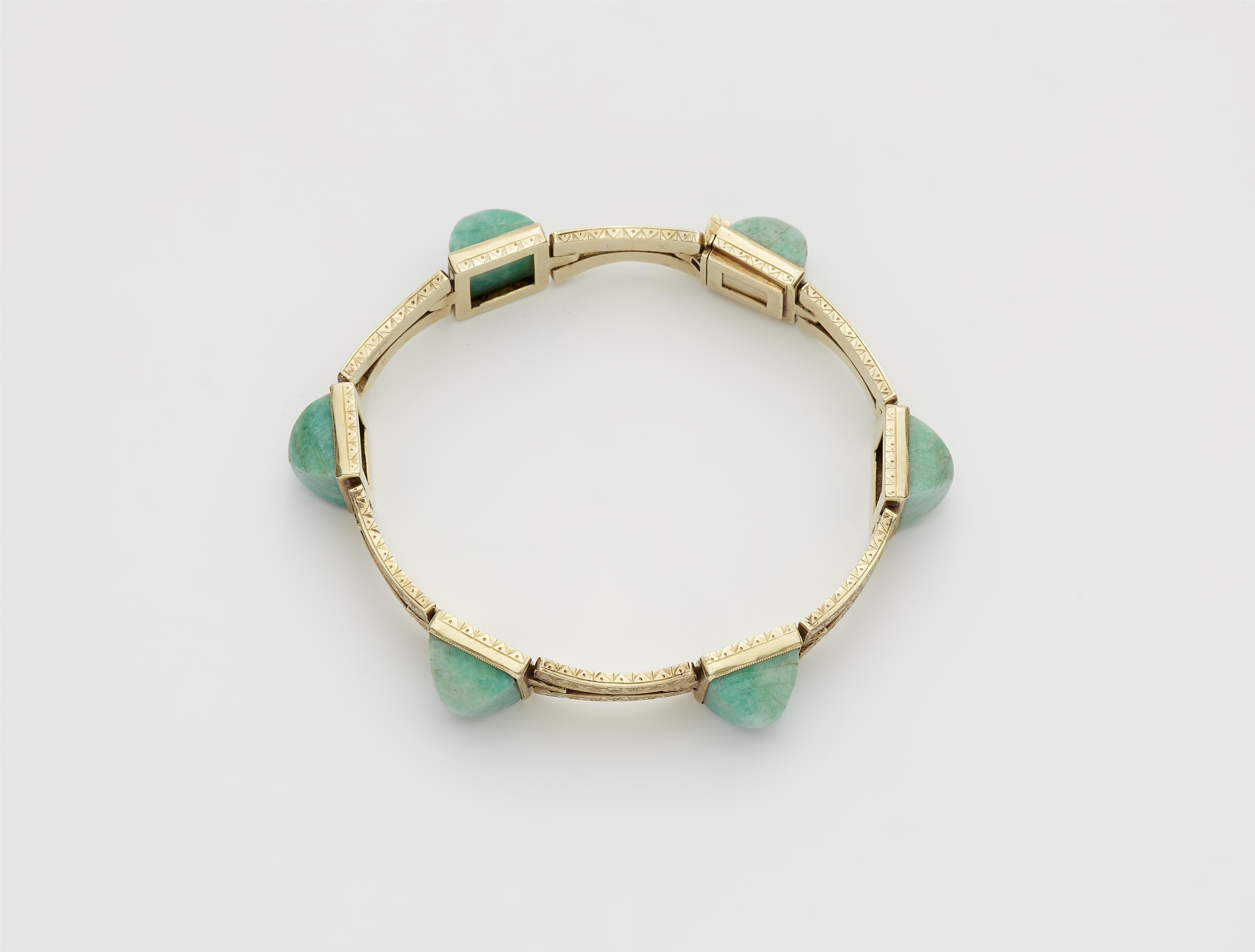 An Austrian 14k gold and amazonite cabochon bracelet. - image-2