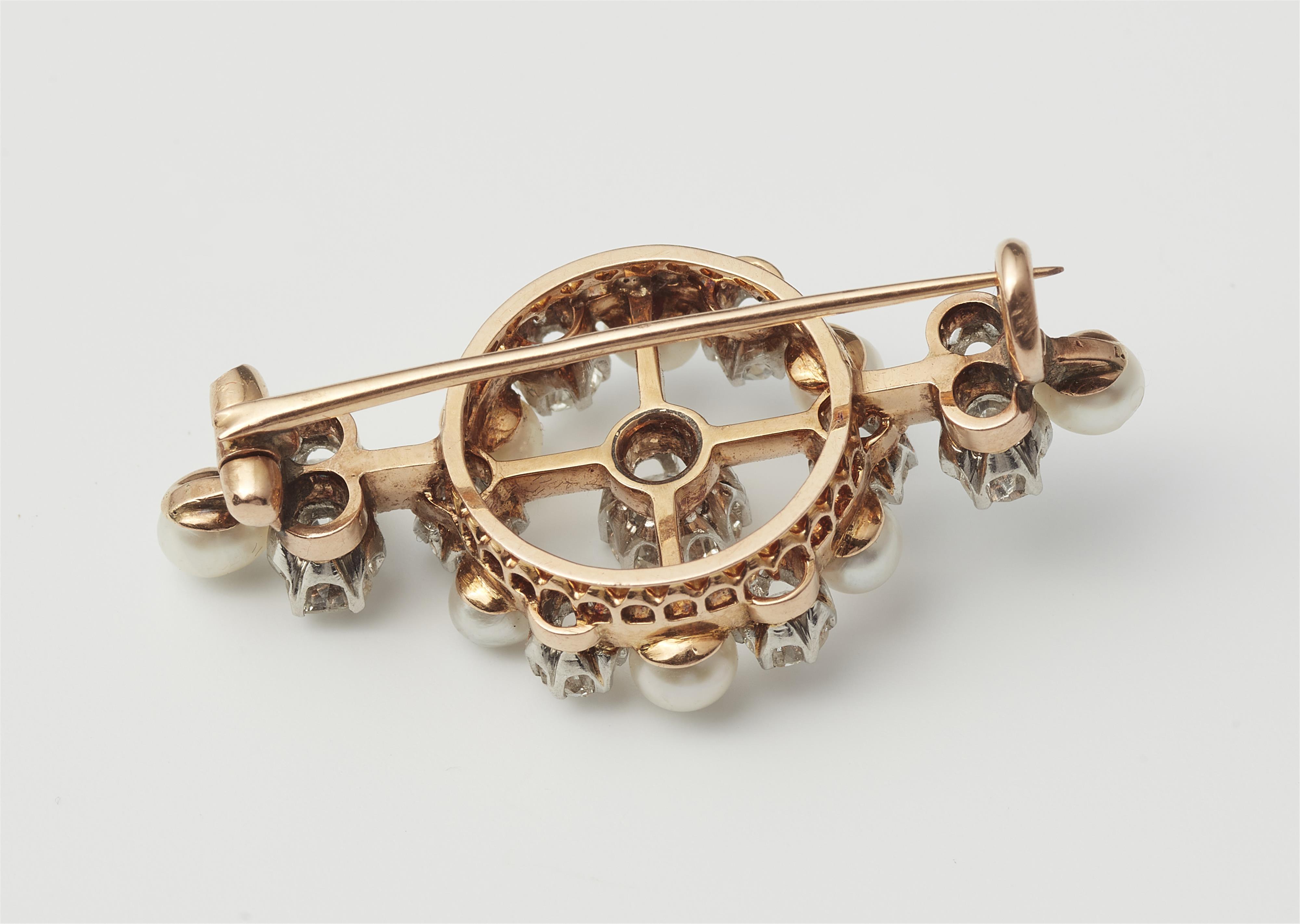 A Belle Epoque 14k gold pearl and diamond brooch. - image-2