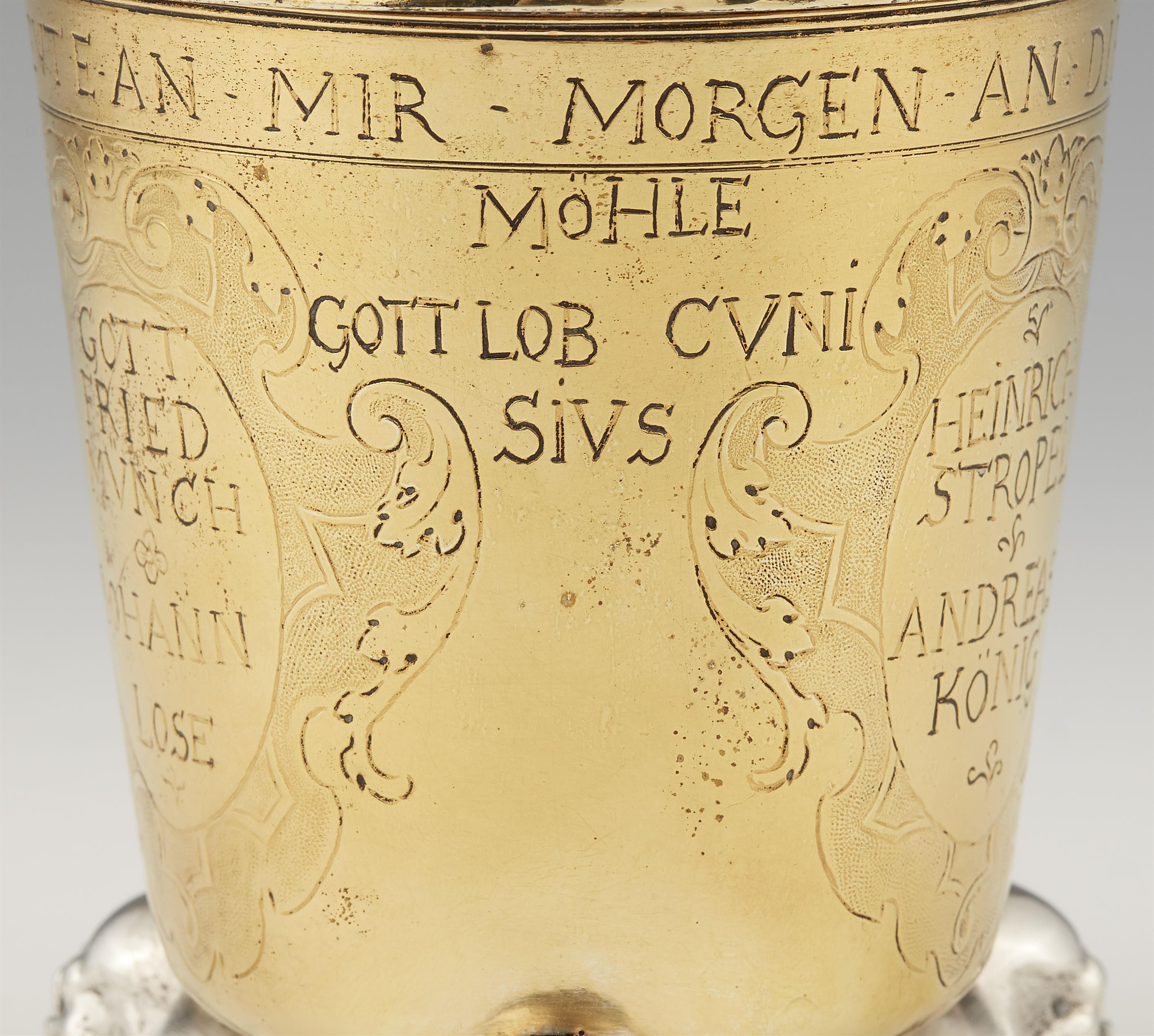 An unusual Dresden silver gilt beaker and cover - image-7