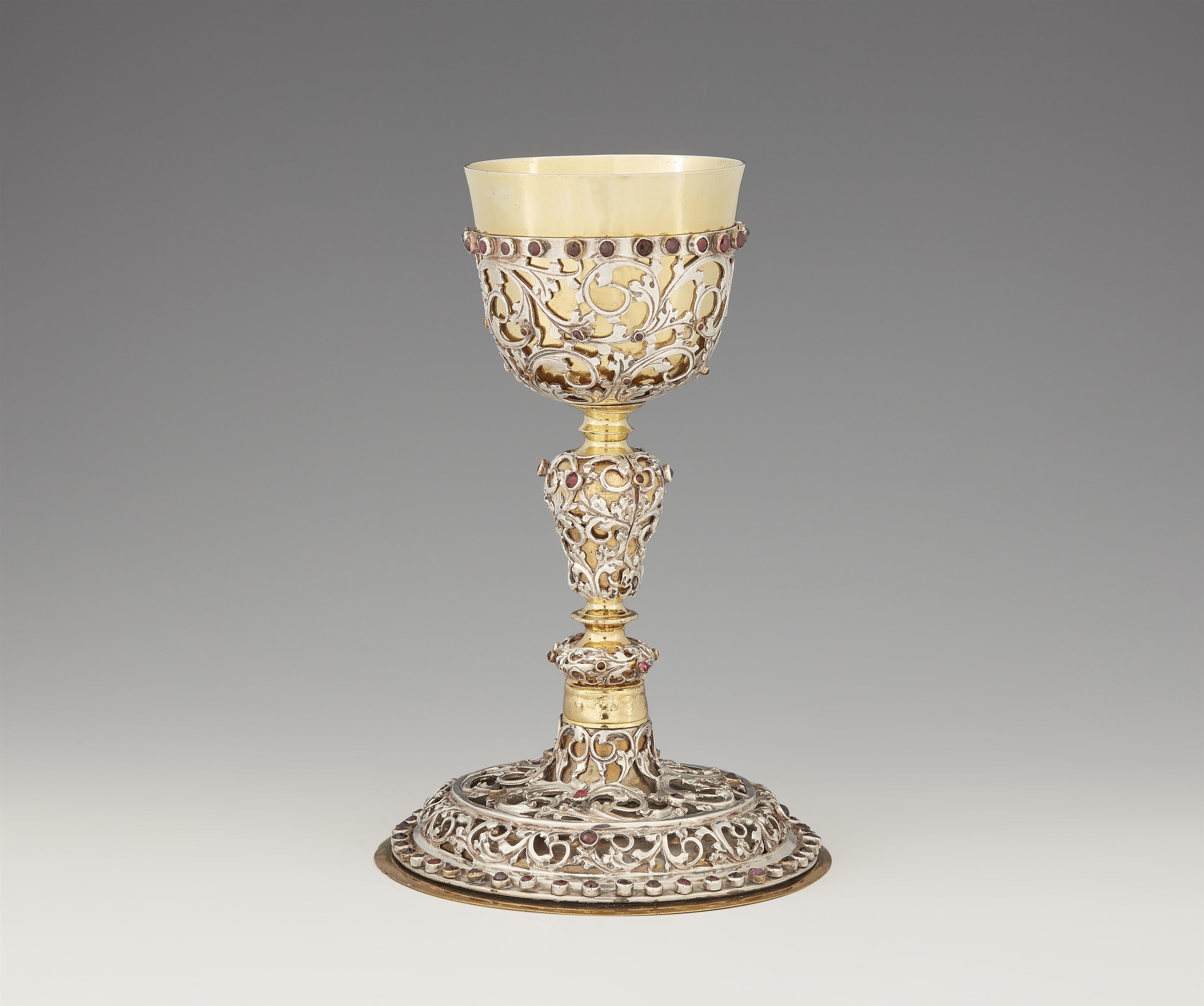 A Bohemian brass and silver communion chalice in the original case - image-1
