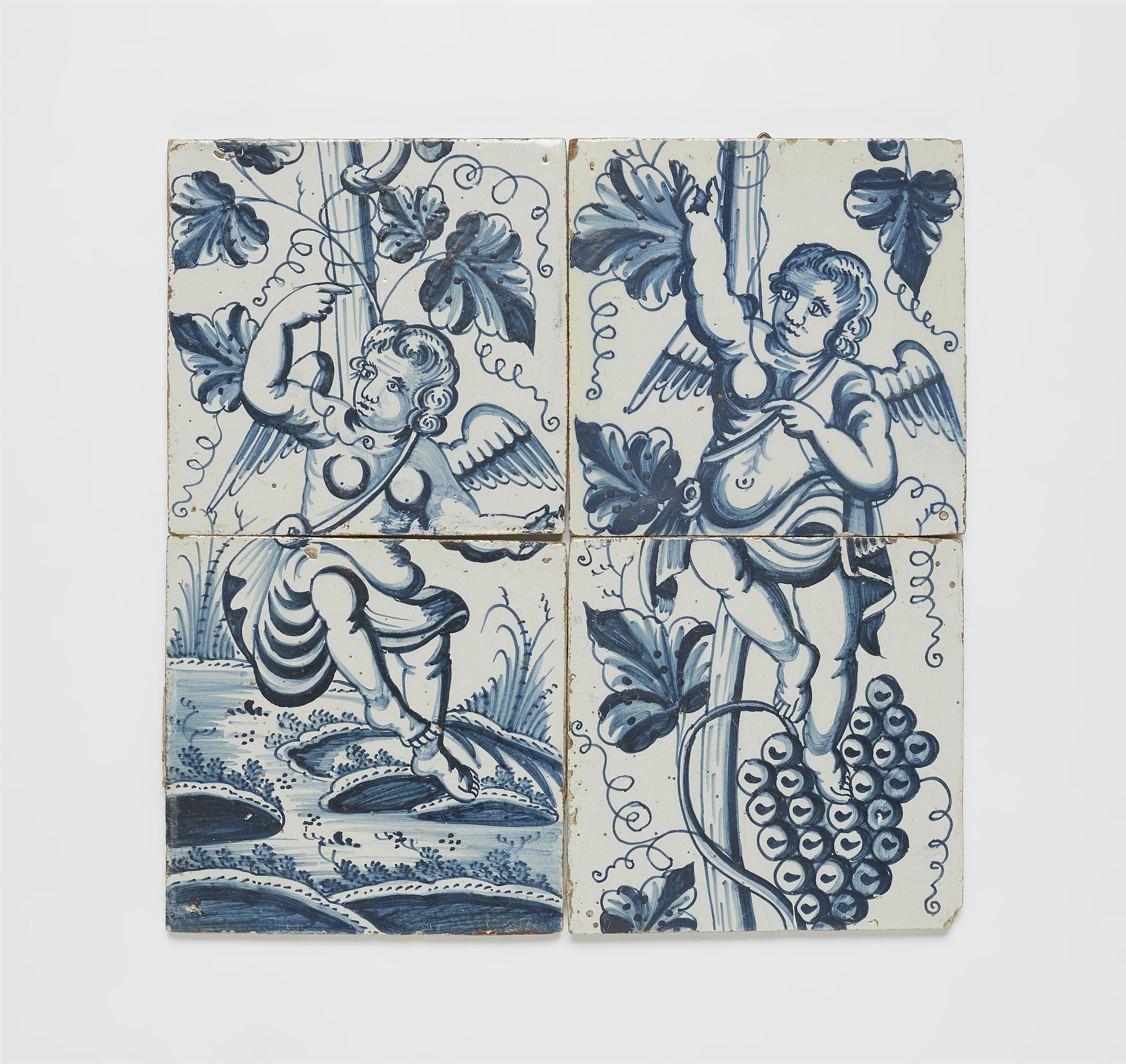 A Dutch faience tile painting with putti - image-1