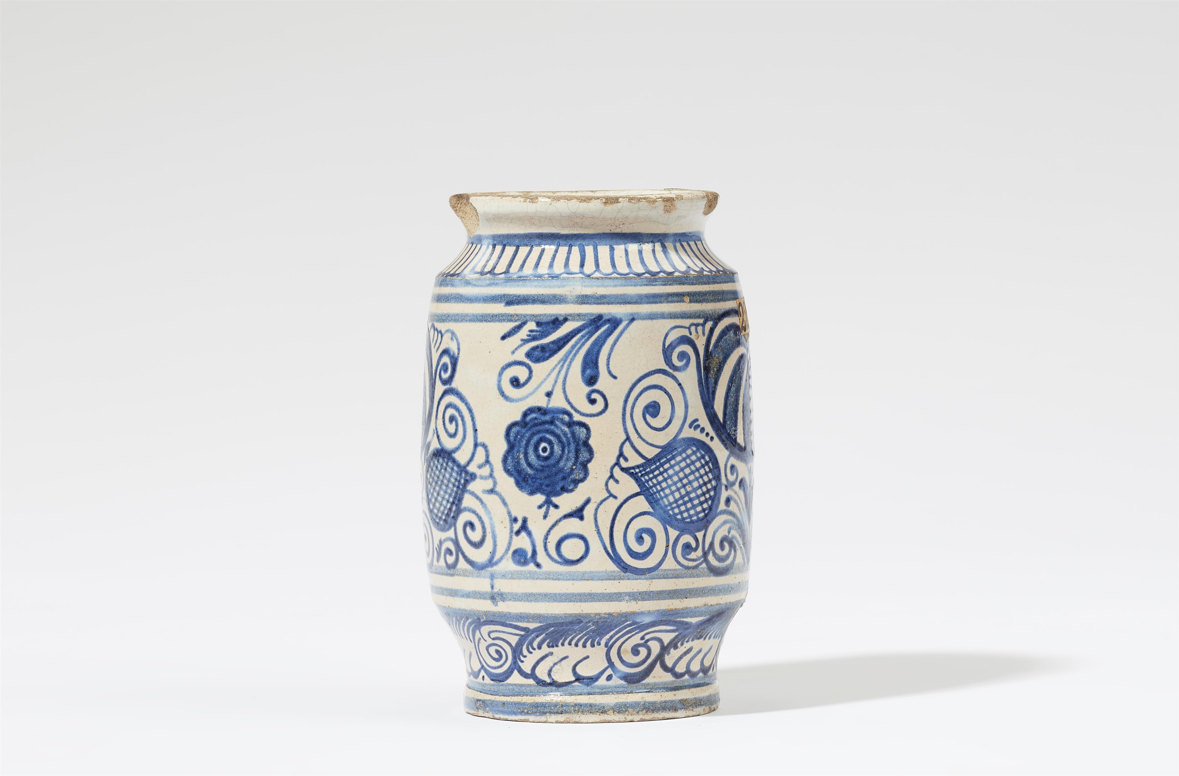 A dated Arnstadt faience albarello with foliate decor - image-2