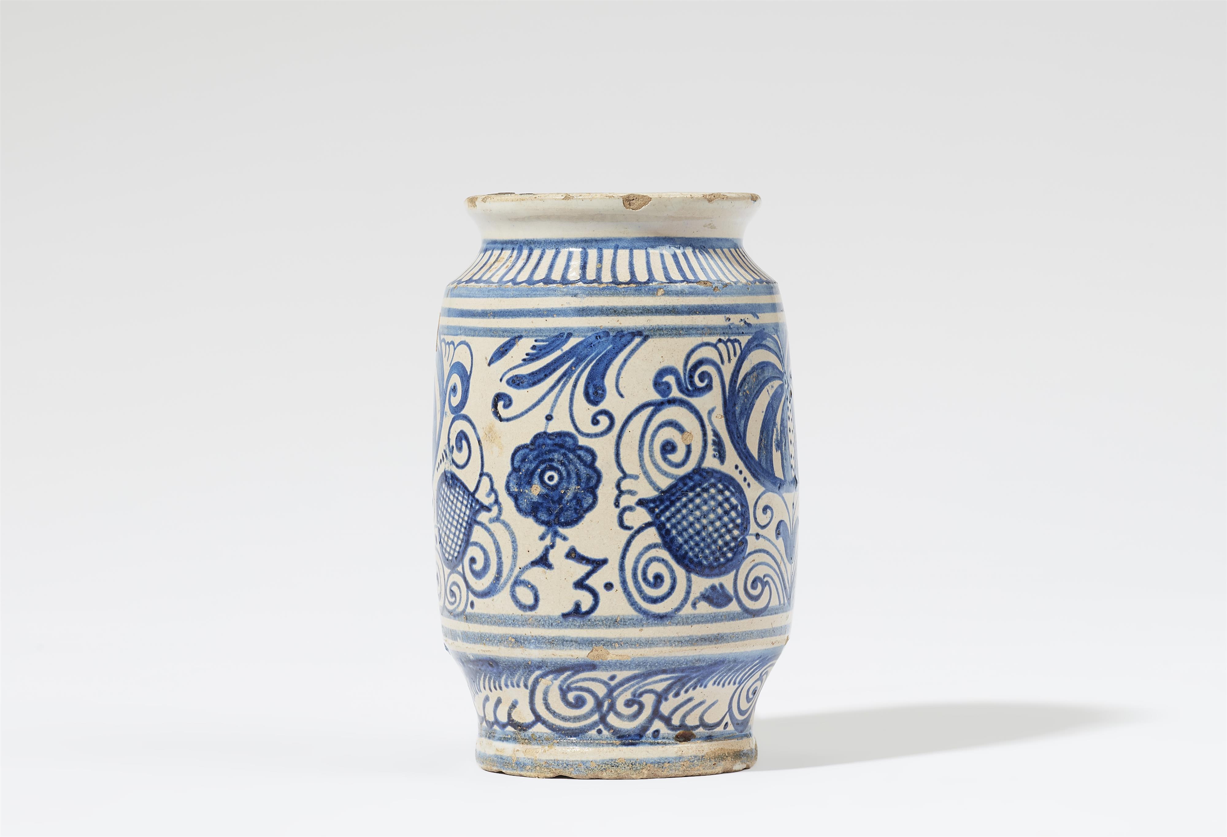 A dated Arnstadt faience albarello with foliate decor - image-3