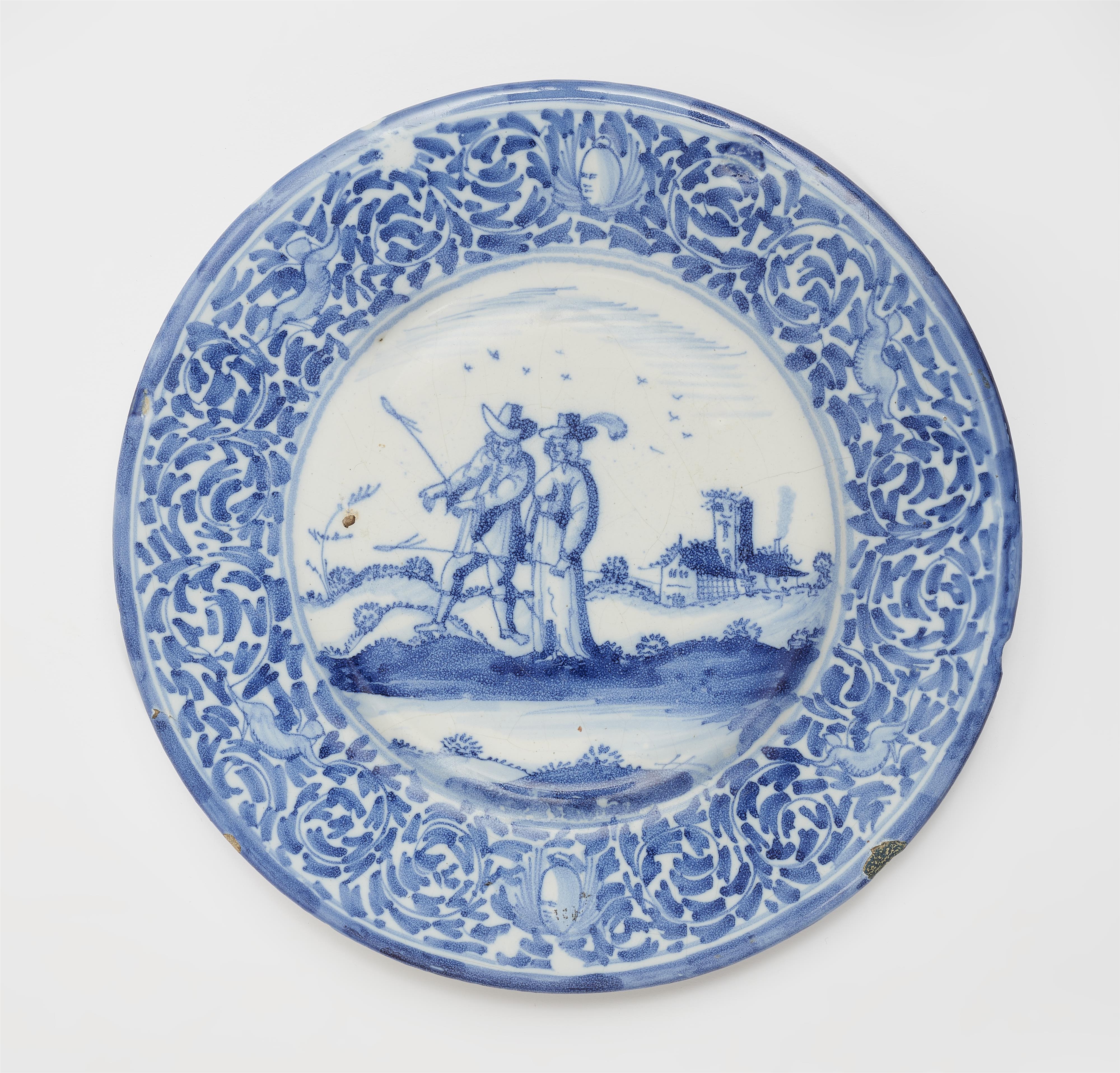 A faience dish with a pilgrim couple - image-1