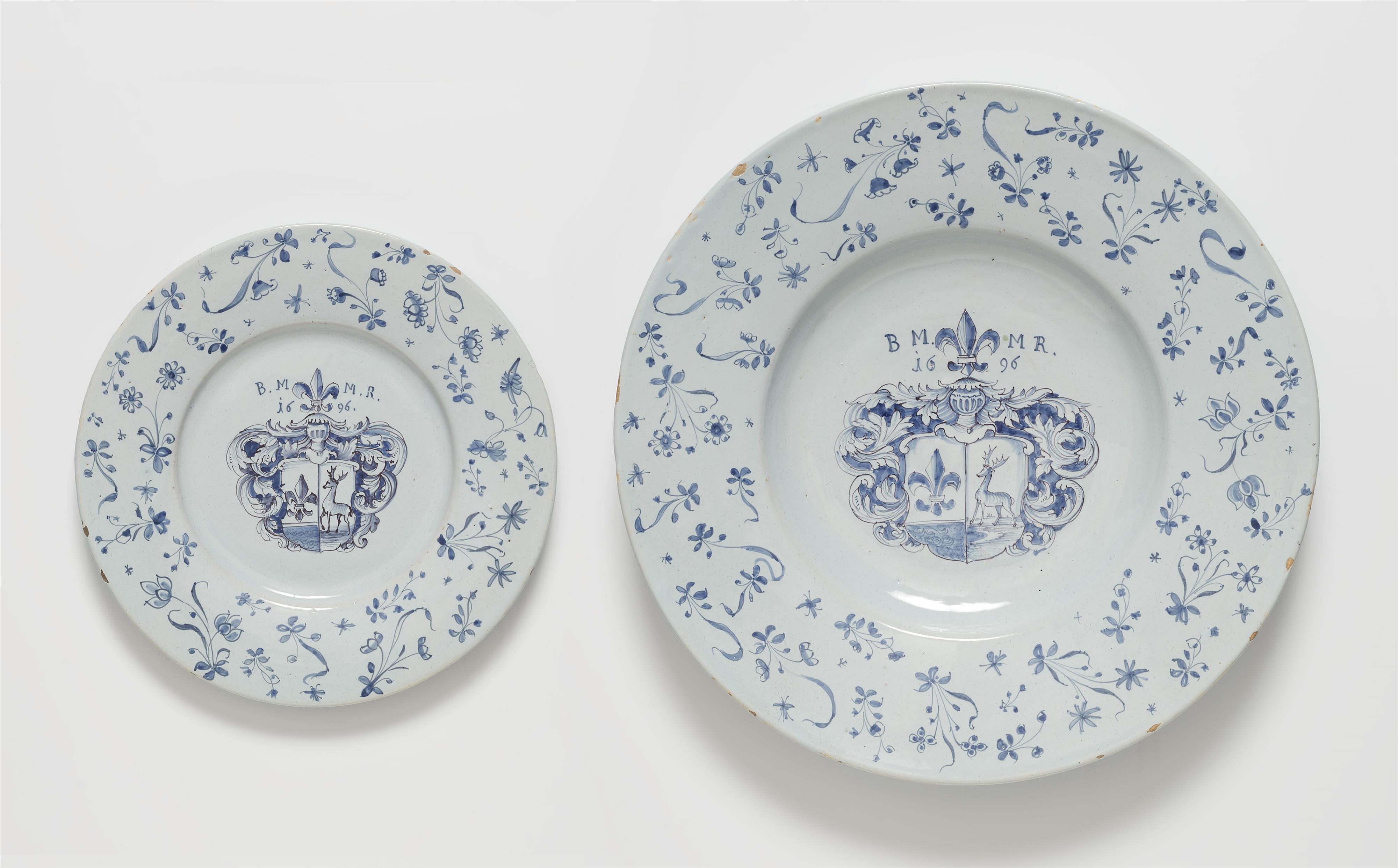 A faience dish and plate from a dated heraldic service - image-1