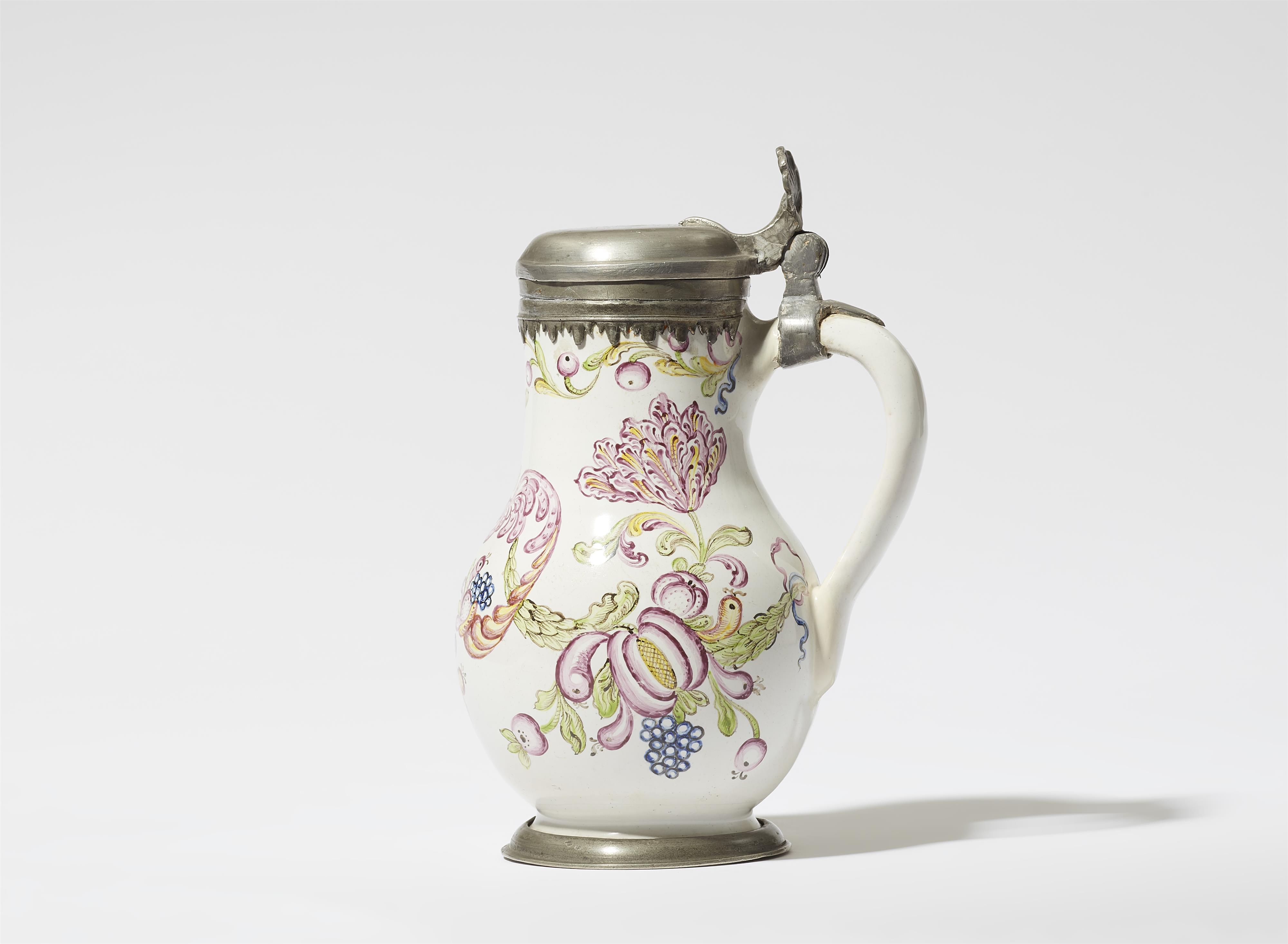A Frankfurt faience jug with angel's head, fruit and flower motifs - image-2