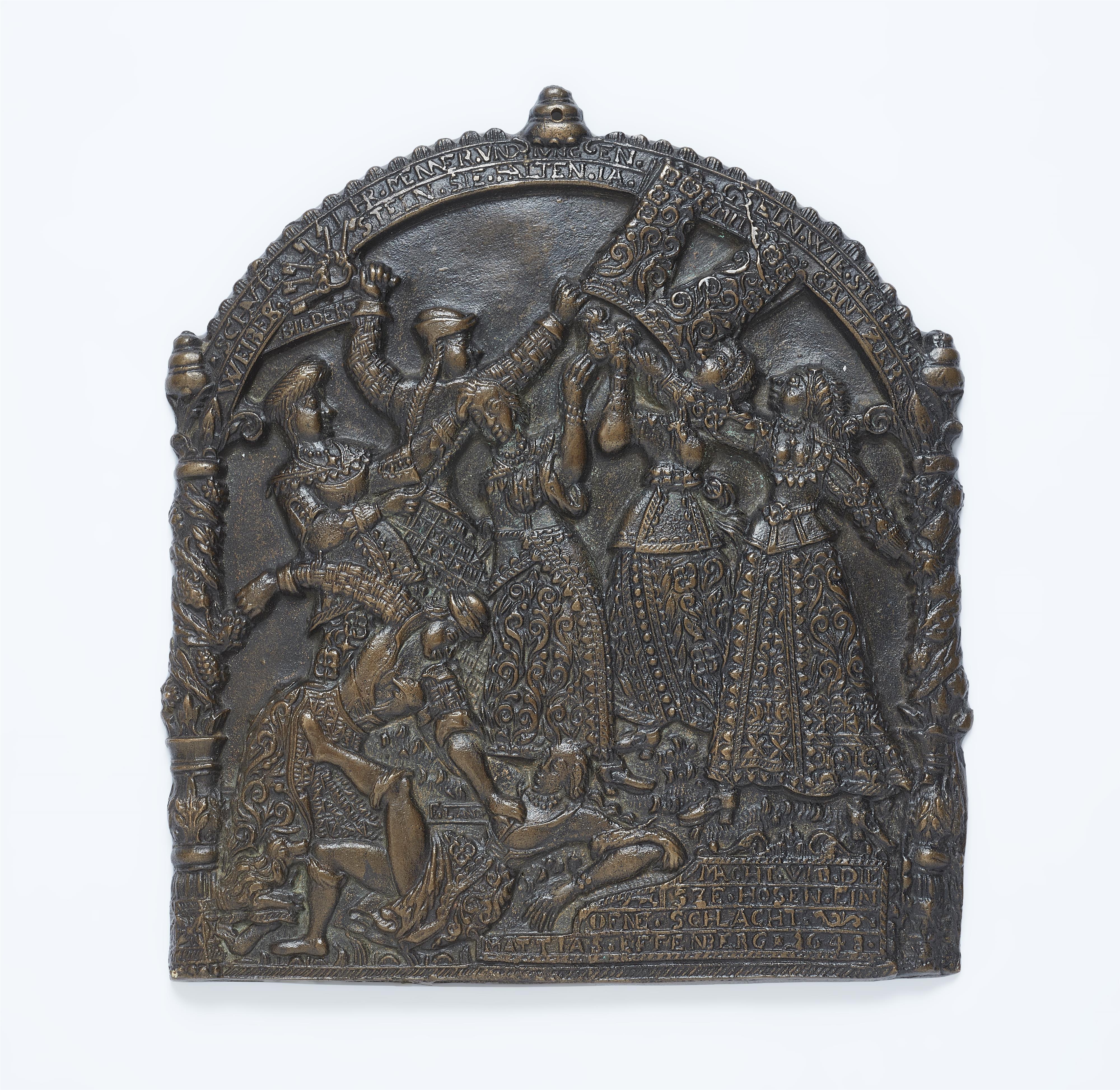 A German bronze plaque "Fighting for the Trousers" - image-1