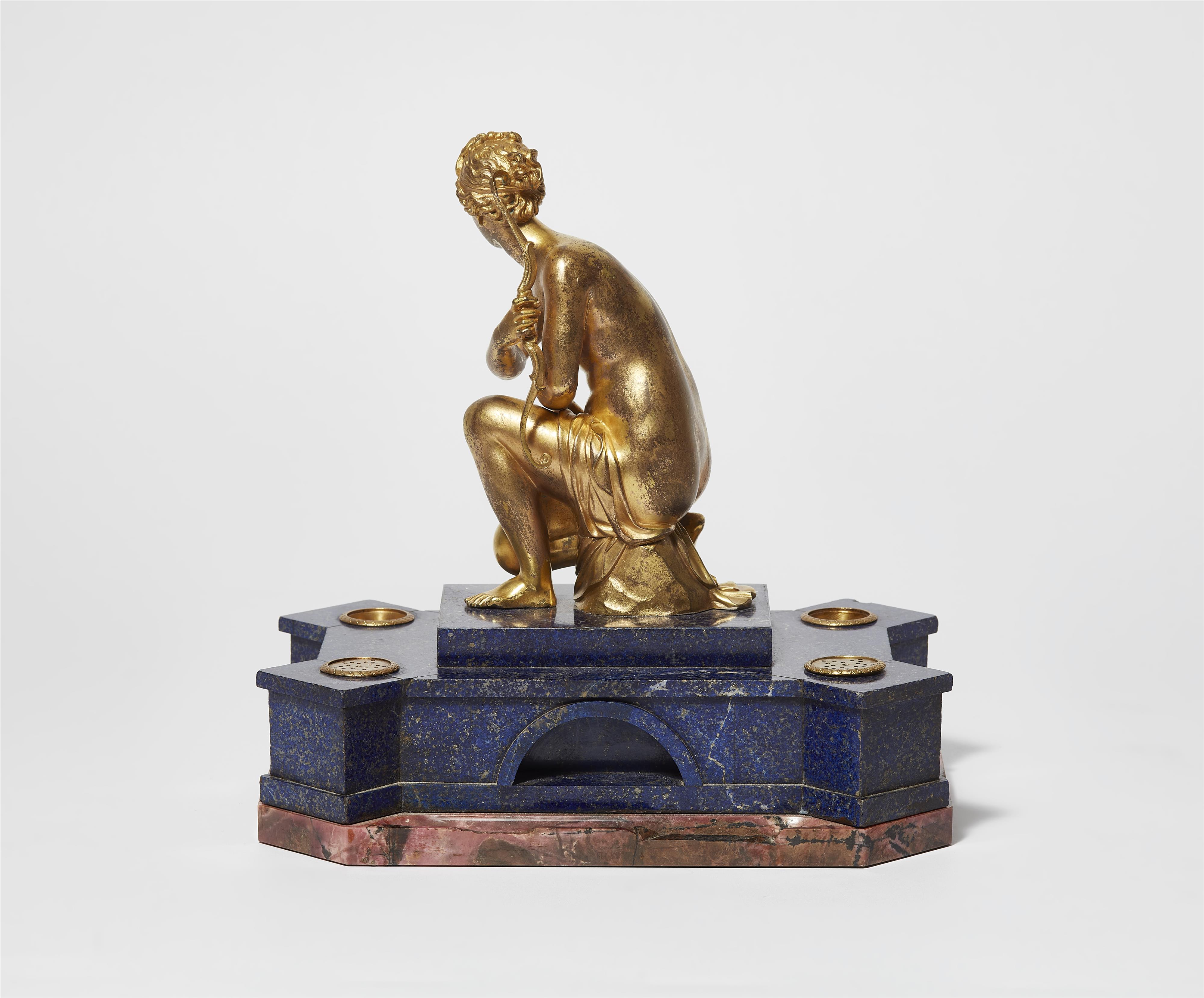 A gemstone ink well with the gilt bronze figure of a bathing Diana - image-3