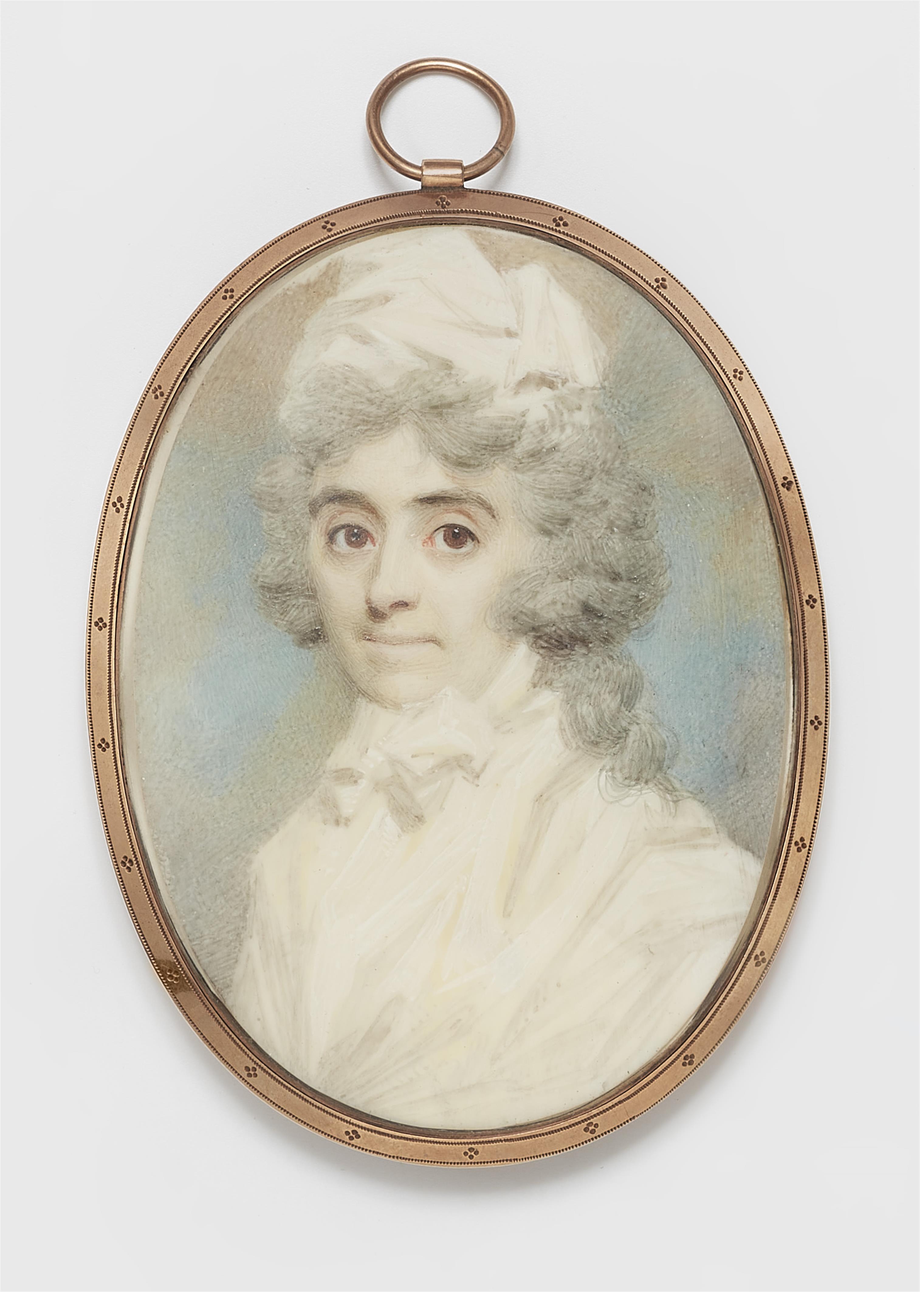 An English portrait miniature of a lady with a bonnet - image-1