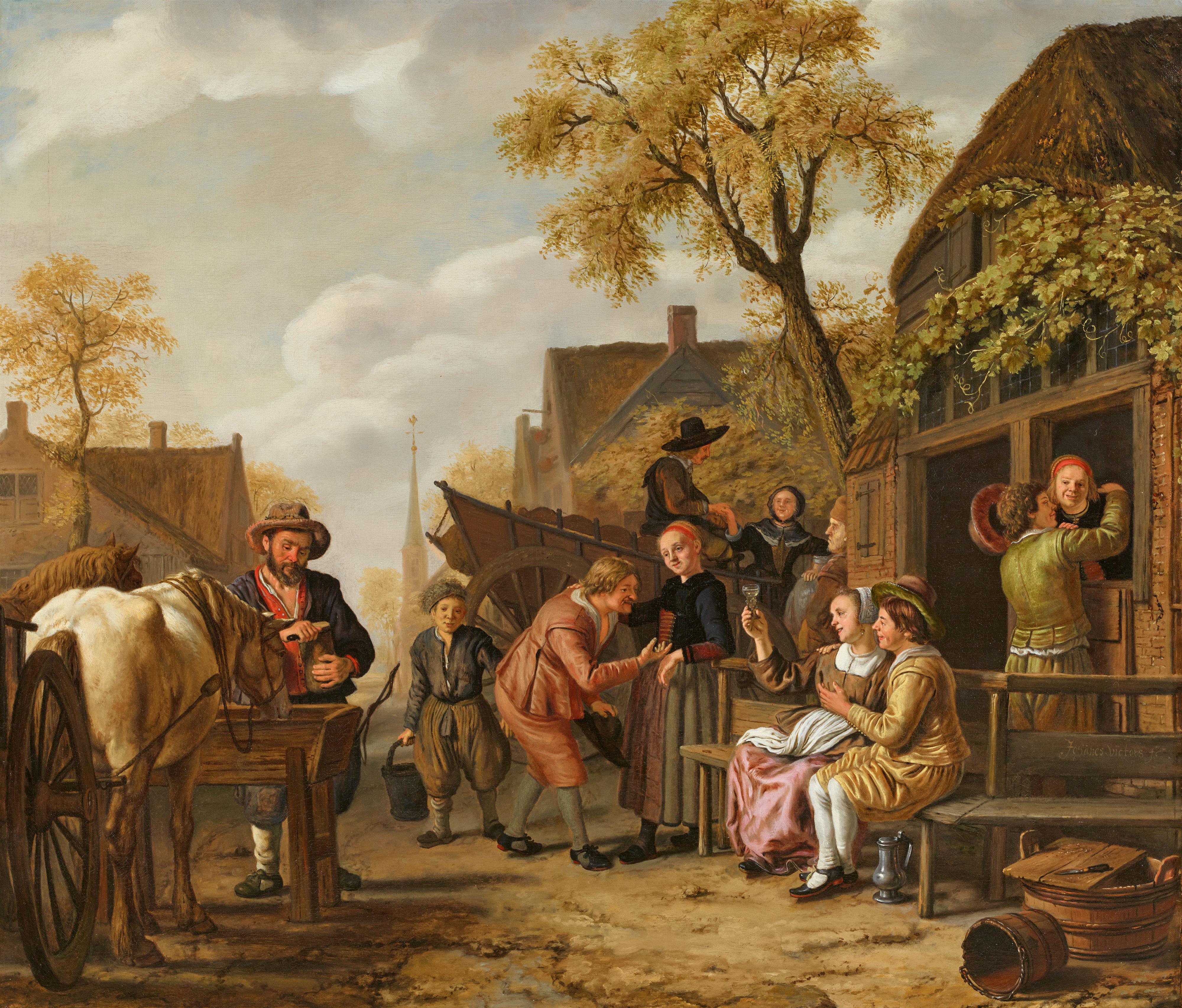 Jan Victors - Fröhliche Gesellschaft vor einem Gasthaus - image-1