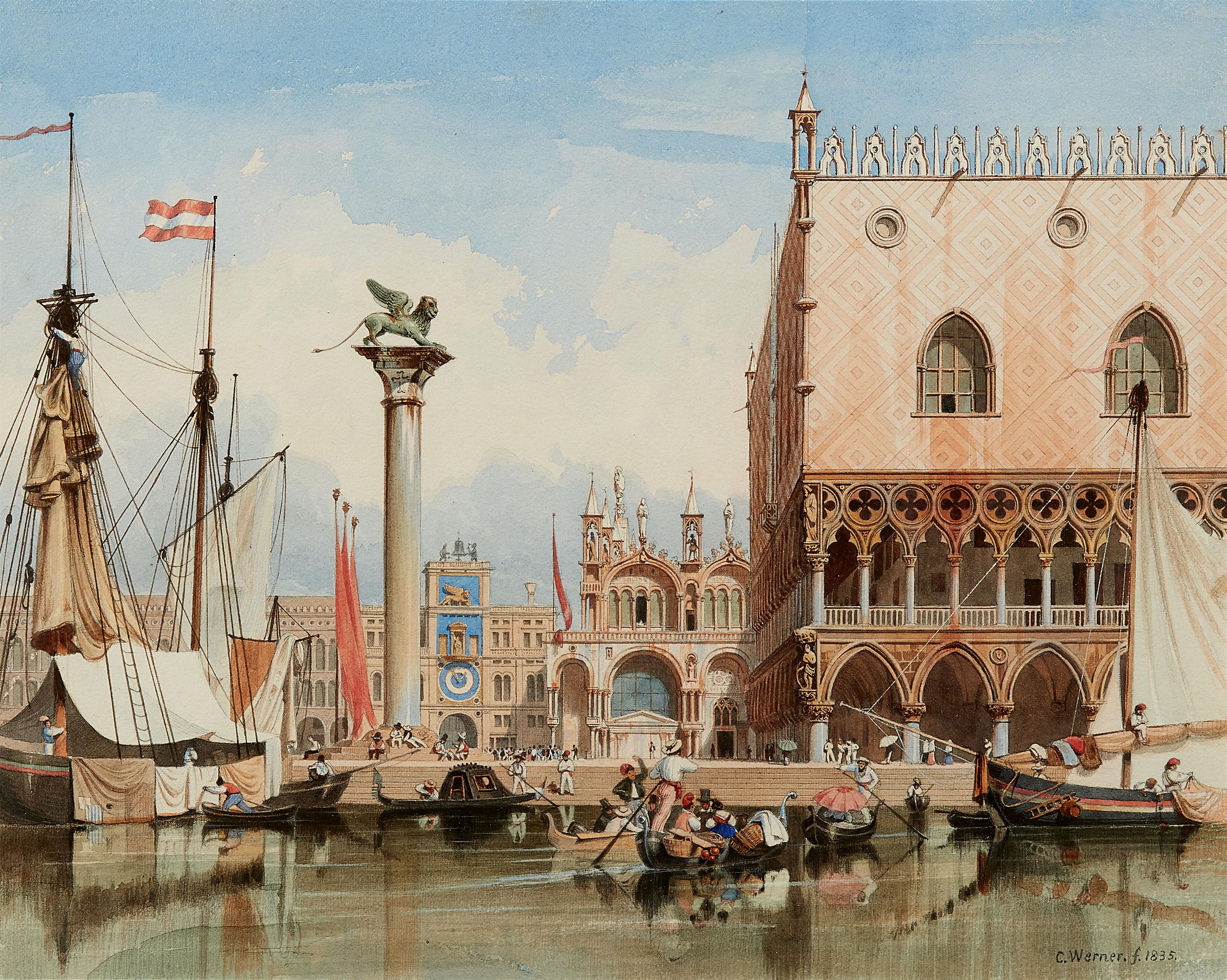 Carl Friedrich Heinrich Werner - Ansicht von Venedig mit Blick auf den Dogenpalast und die Basilica di San Marco - image-1