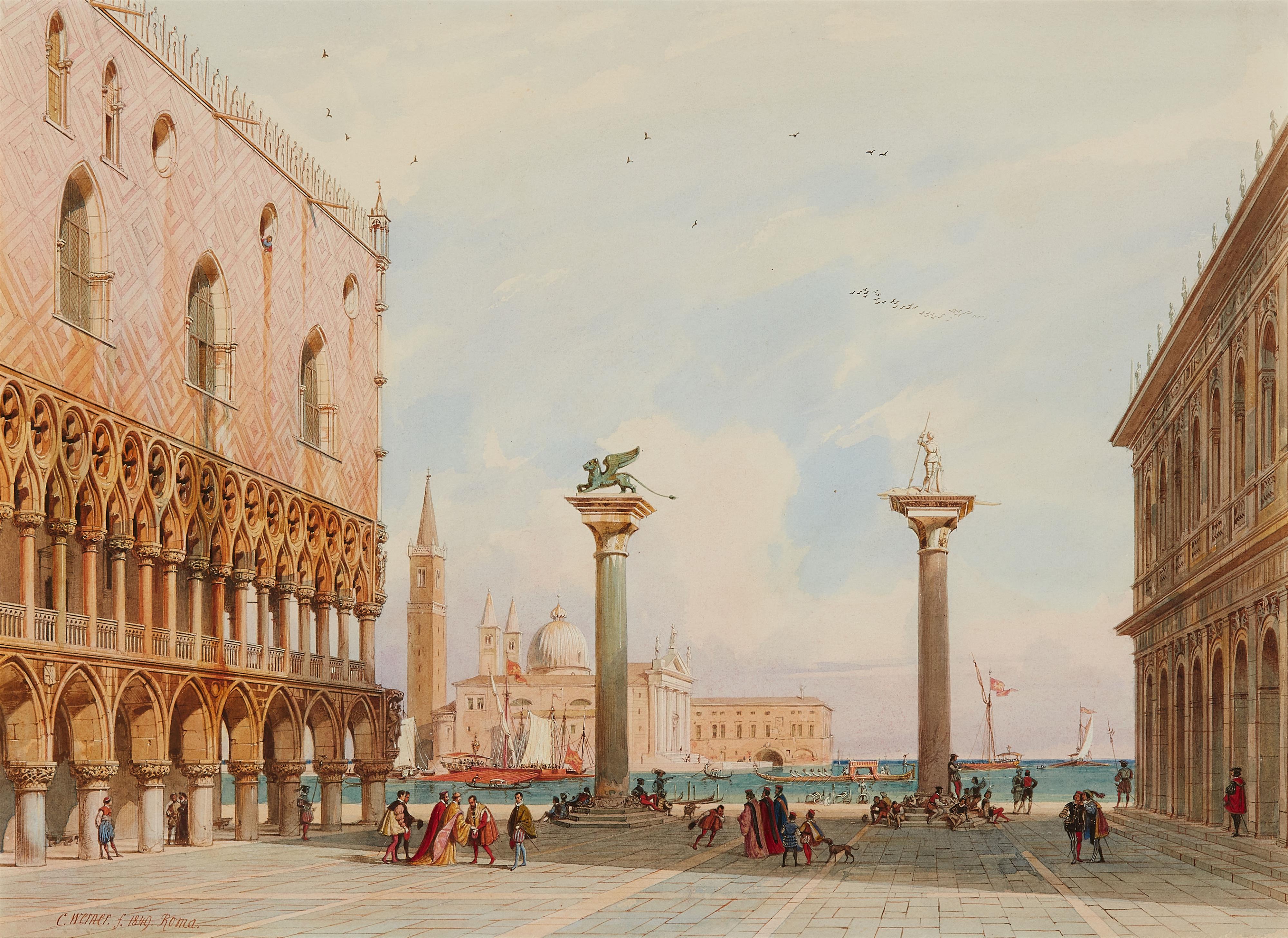 Carl Friedrich Heinrich Werner - Ansicht der Piazzetta in Venedig mit dem Dogenpalast und Blick auf Il Redentore - image-1