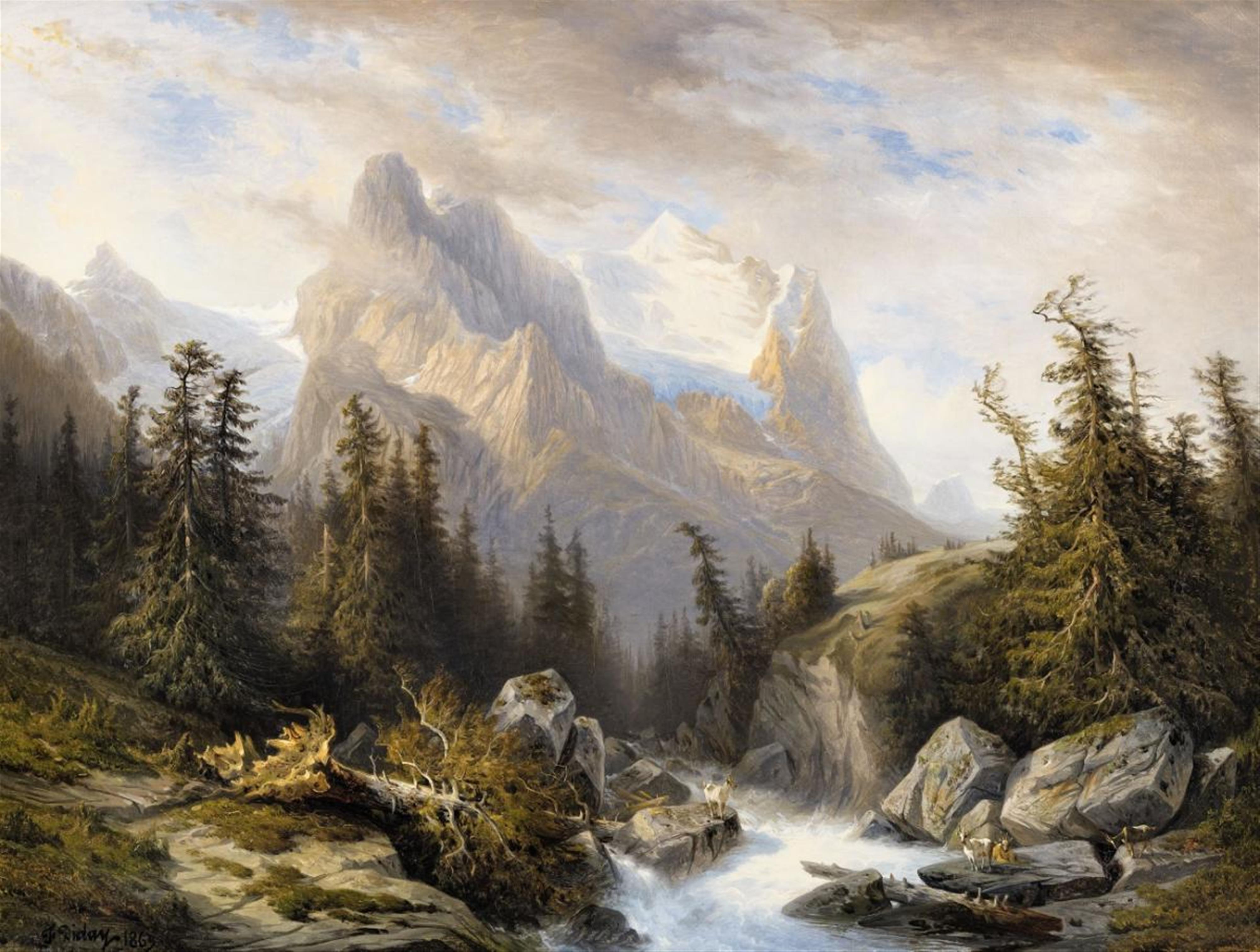 Francois Diday - Gebirgslandschaft mit dem Gletscher von Rosenlaui - image-1