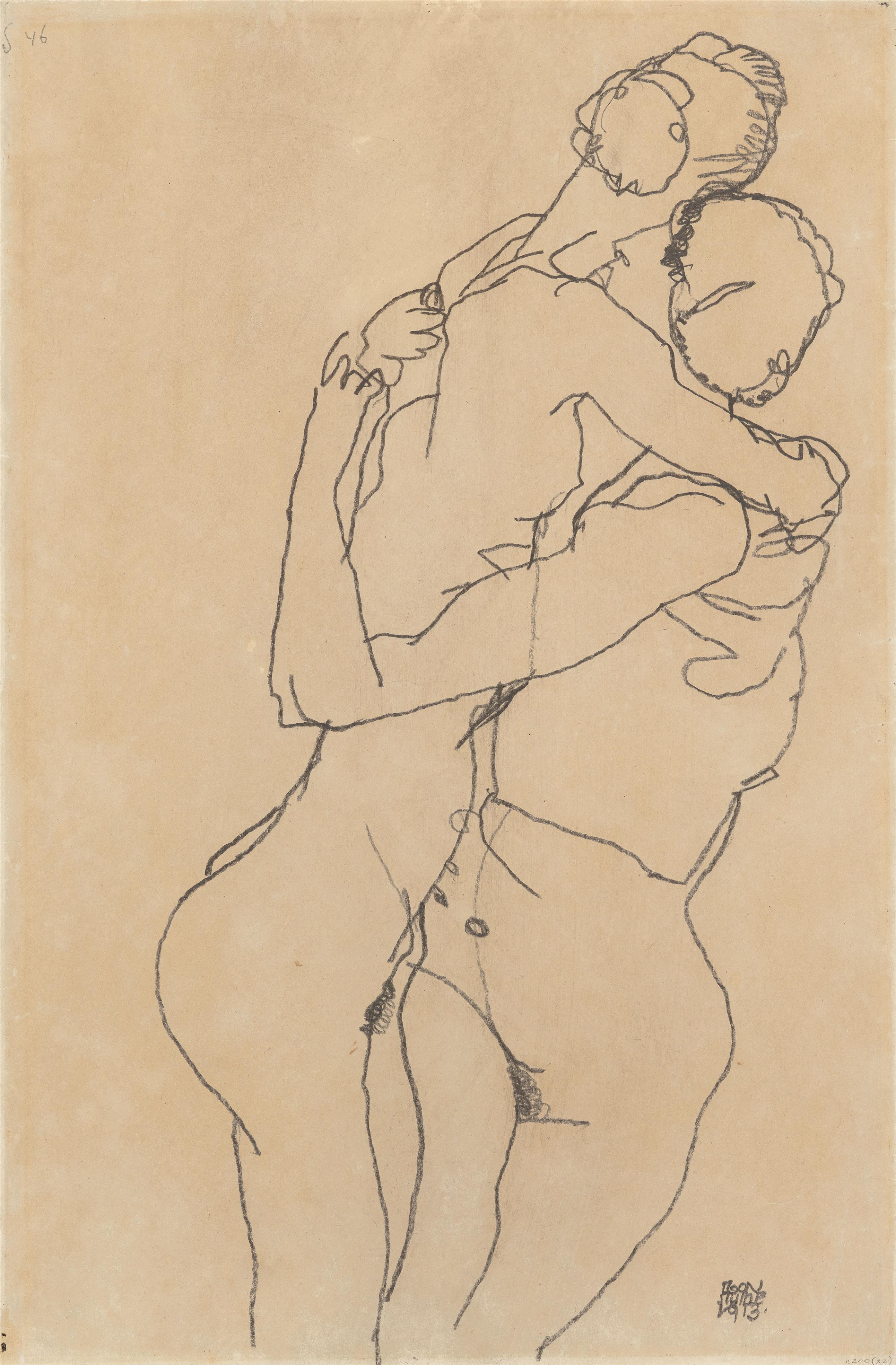 Egon Schiele - Two standing Female Nudes, Embracing - image-1