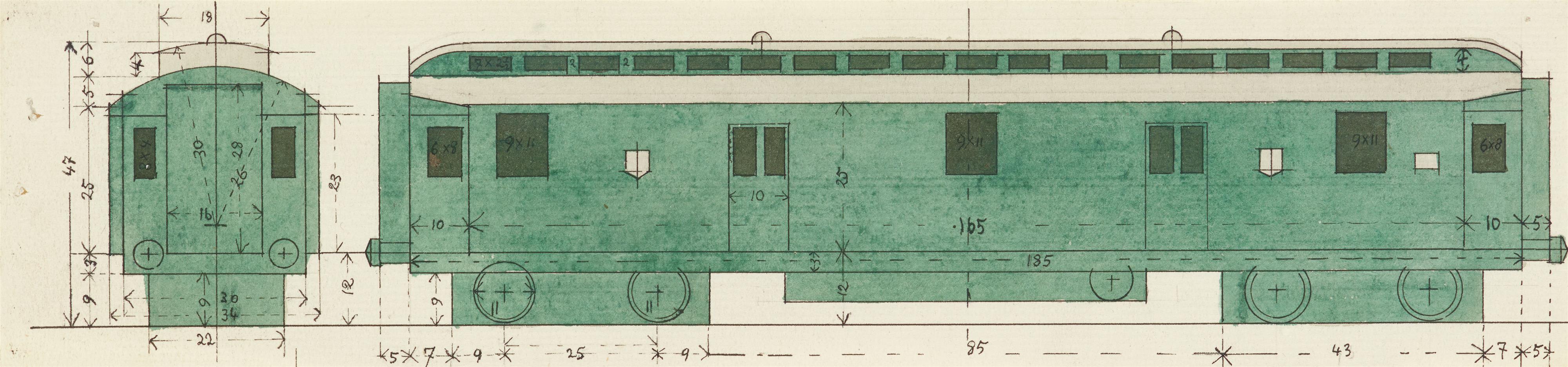 Lyonel Feininger - Lokomotive mit Tender und zwei Passagierwagons. Dazu: Vier Konstruktionszeichnungen - image-5