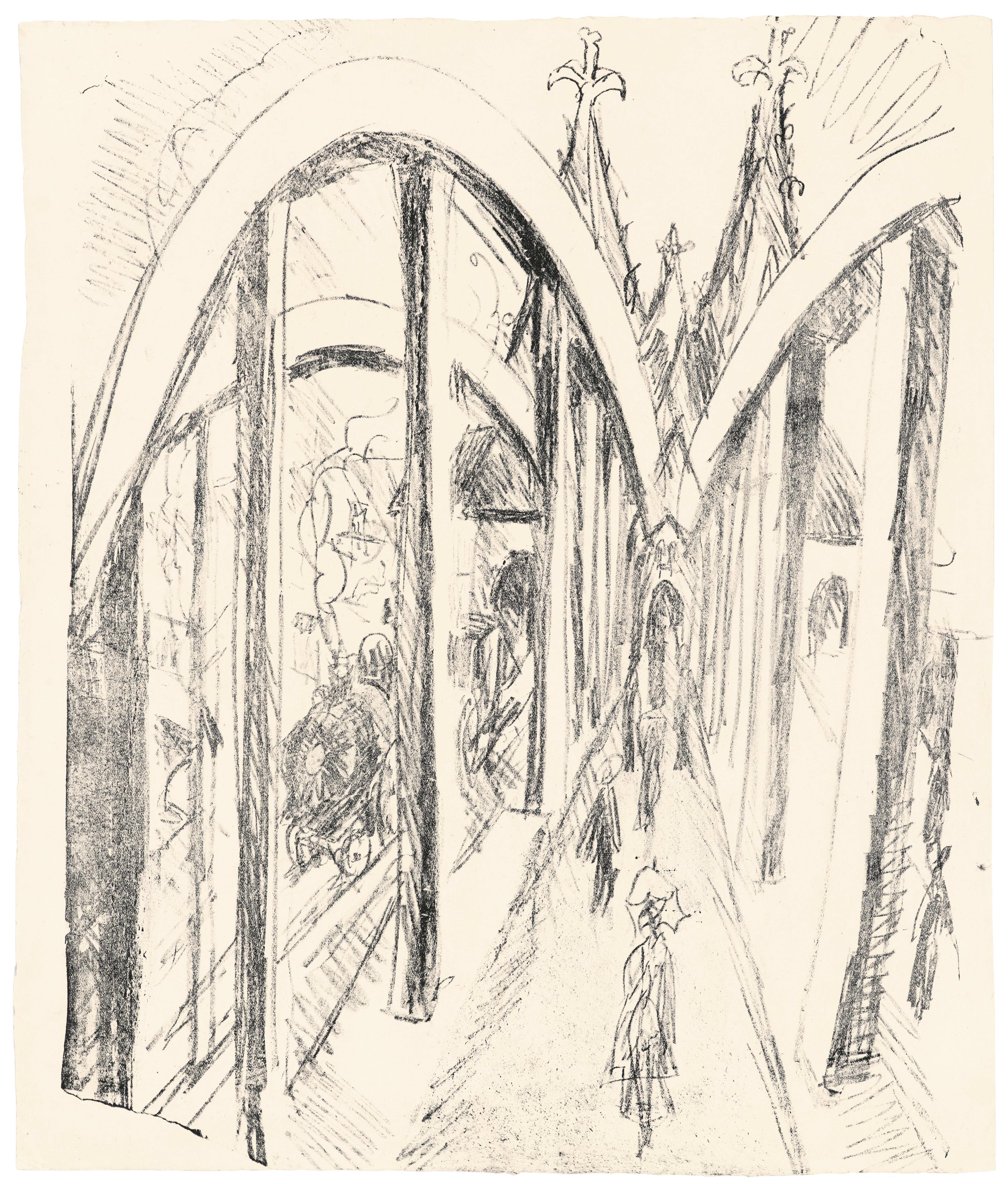 Ernst Ludwig Kirchner - Rheinbrücke in Köln (Hohenzollernbrücke). Verso: Drawing Zwei Mädchen im Tub - image-1