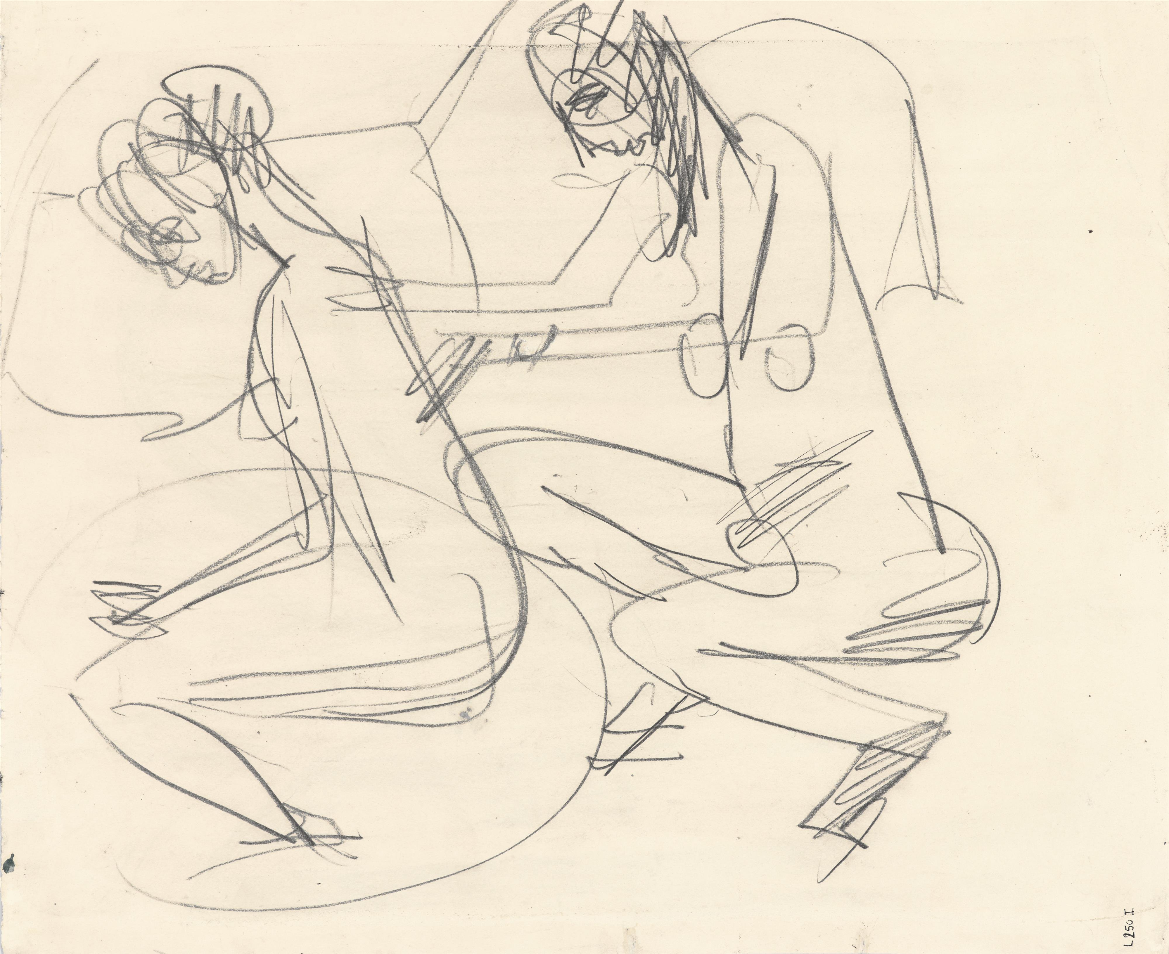 Ernst Ludwig Kirchner - Rheinbrücke in Köln (Hohenzollernbrücke). Verso: Zeichnung Zwei Mädchen im Tub - image-2