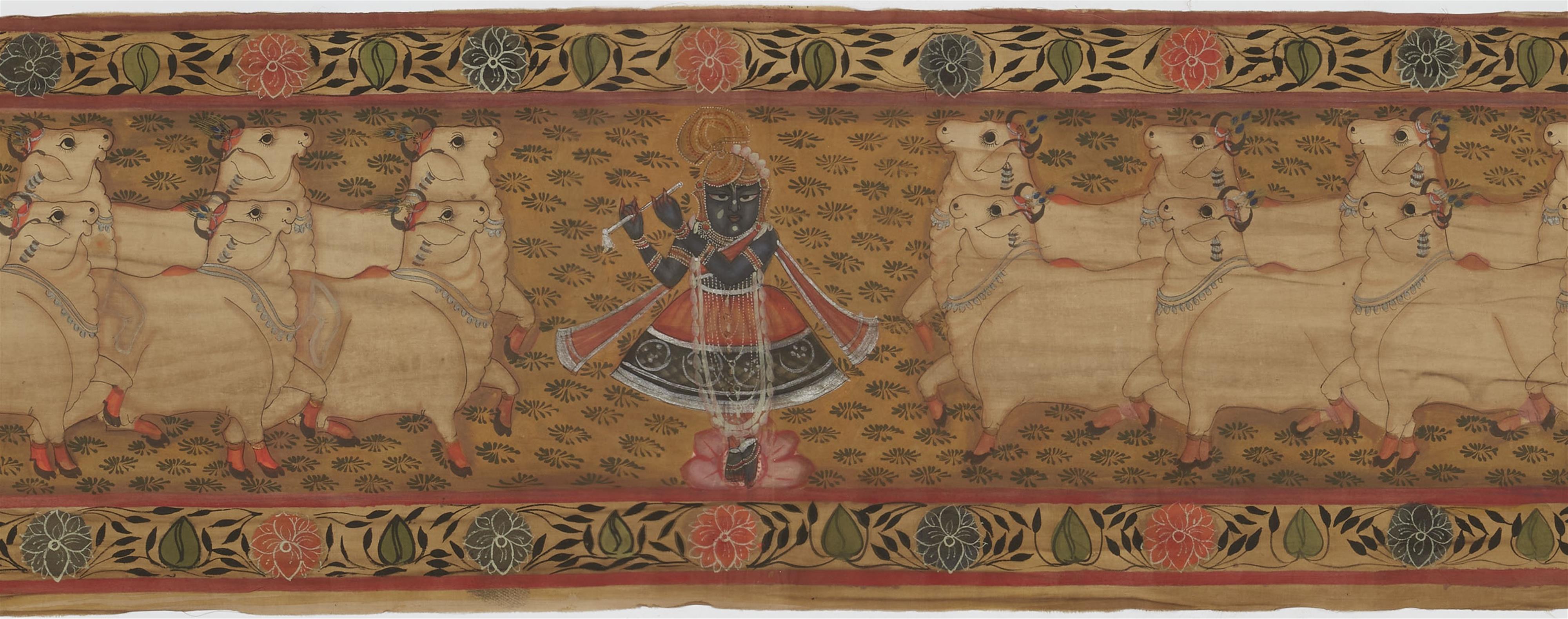 A long Nathadwara painted cloth. Western India, Rajasthan, Nathadwara. 20th century - image-1