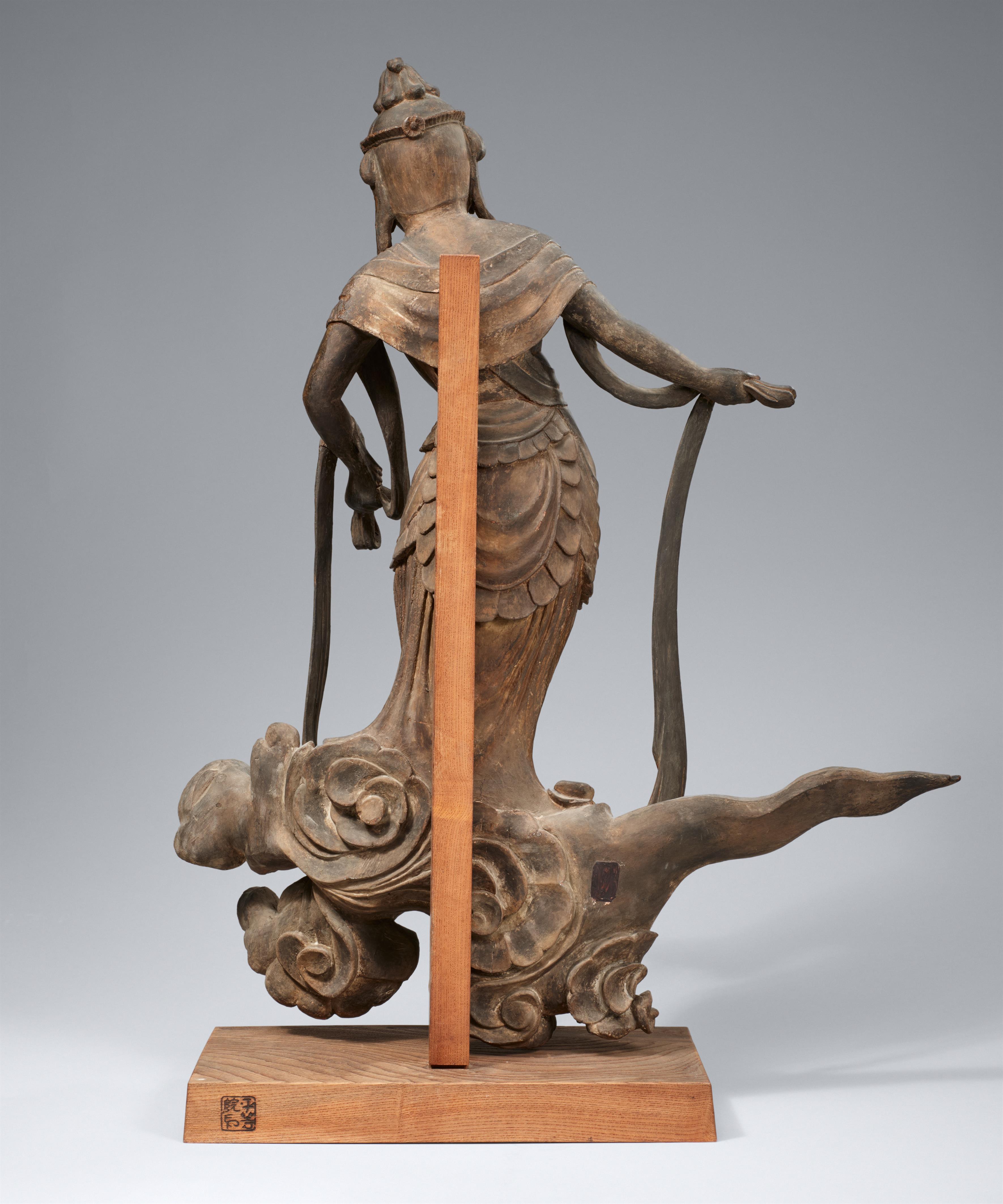 A wood figure of a Bodhisattva on a cloud. Meiji period - image-2