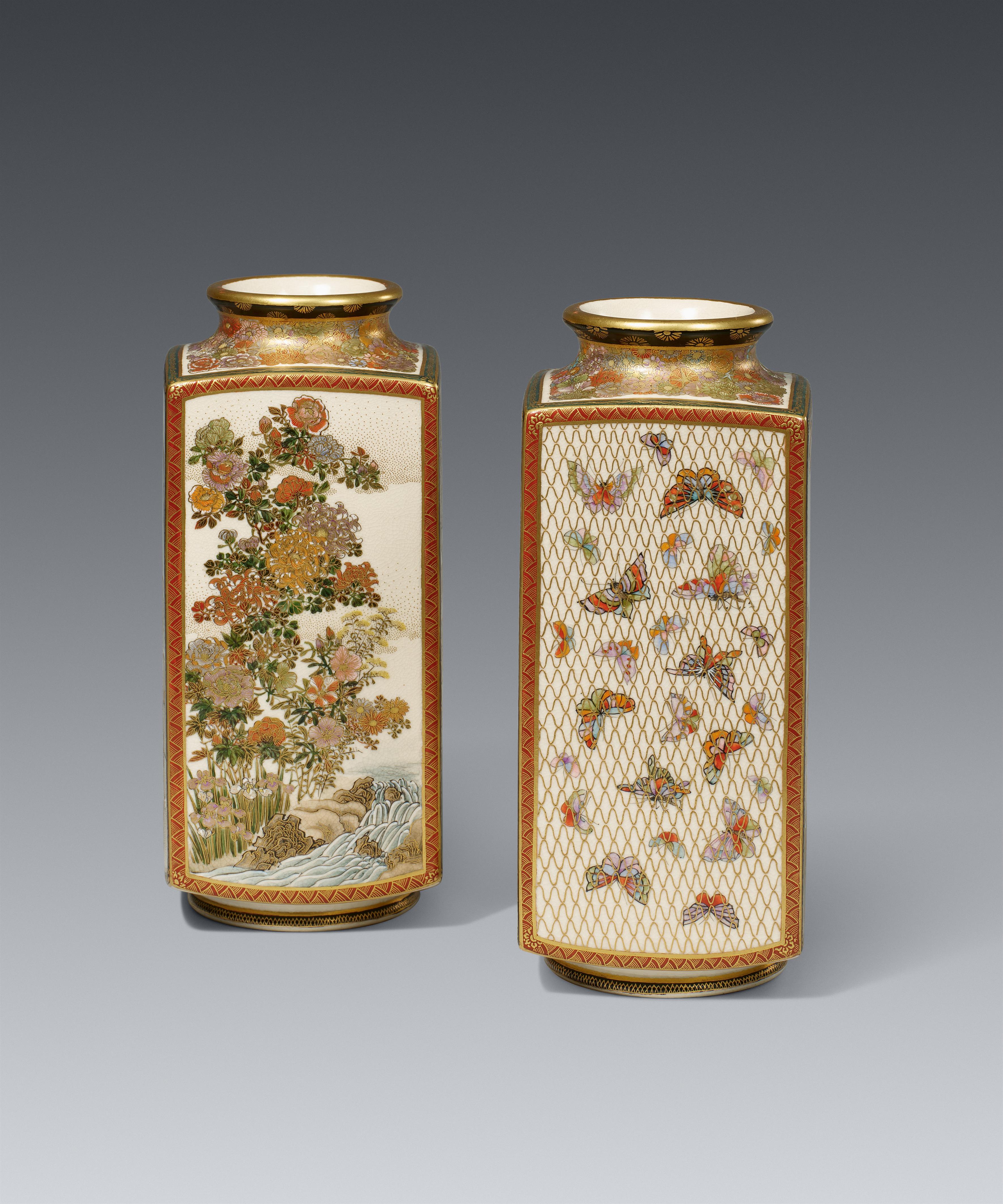 A pair of rectangular Satsuma vases by Juzan. Around 1900 - image-1