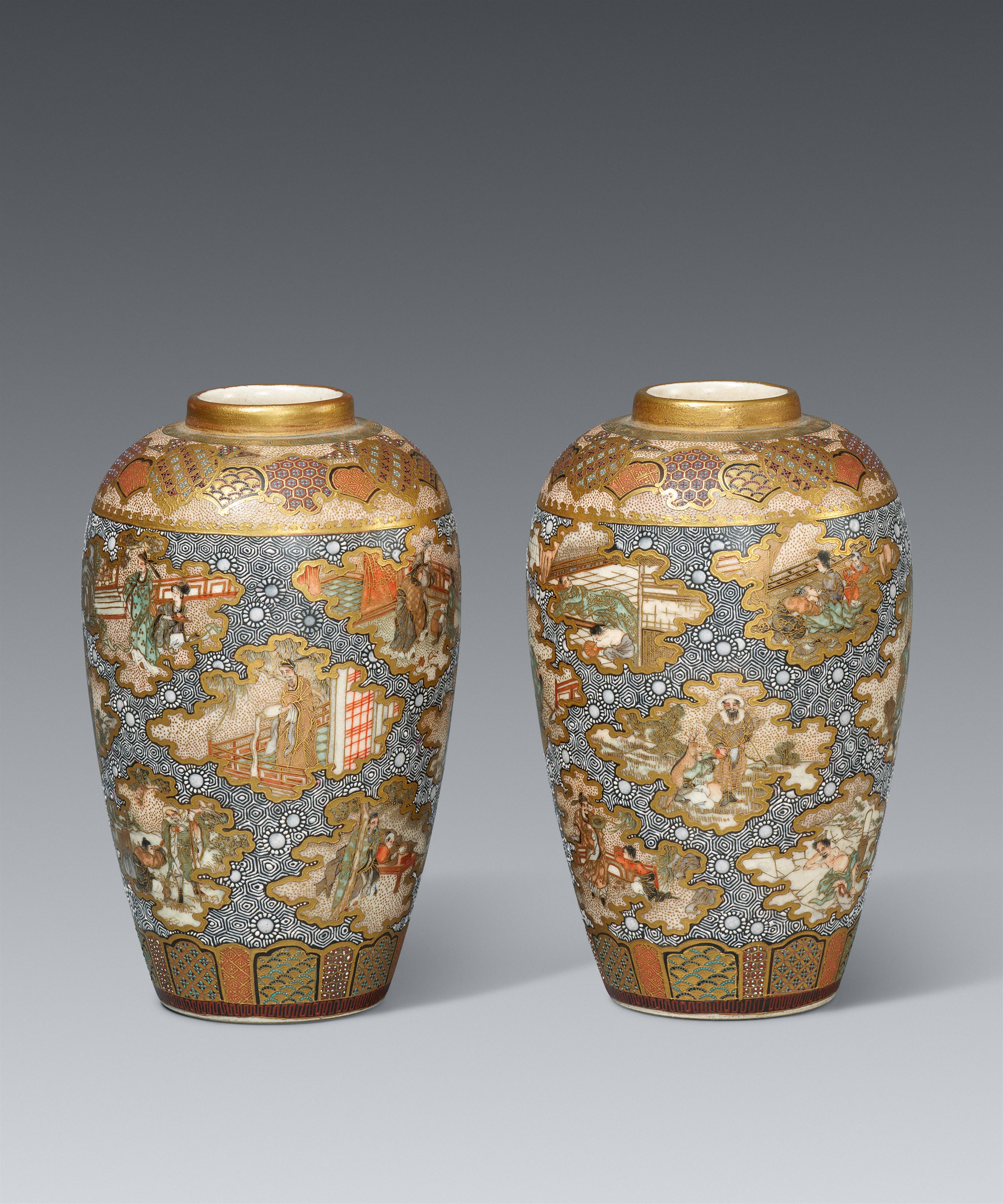 A pair of very fine Satsuma vases by Yabu Meizan. Osaka. Around 1900 - image-1