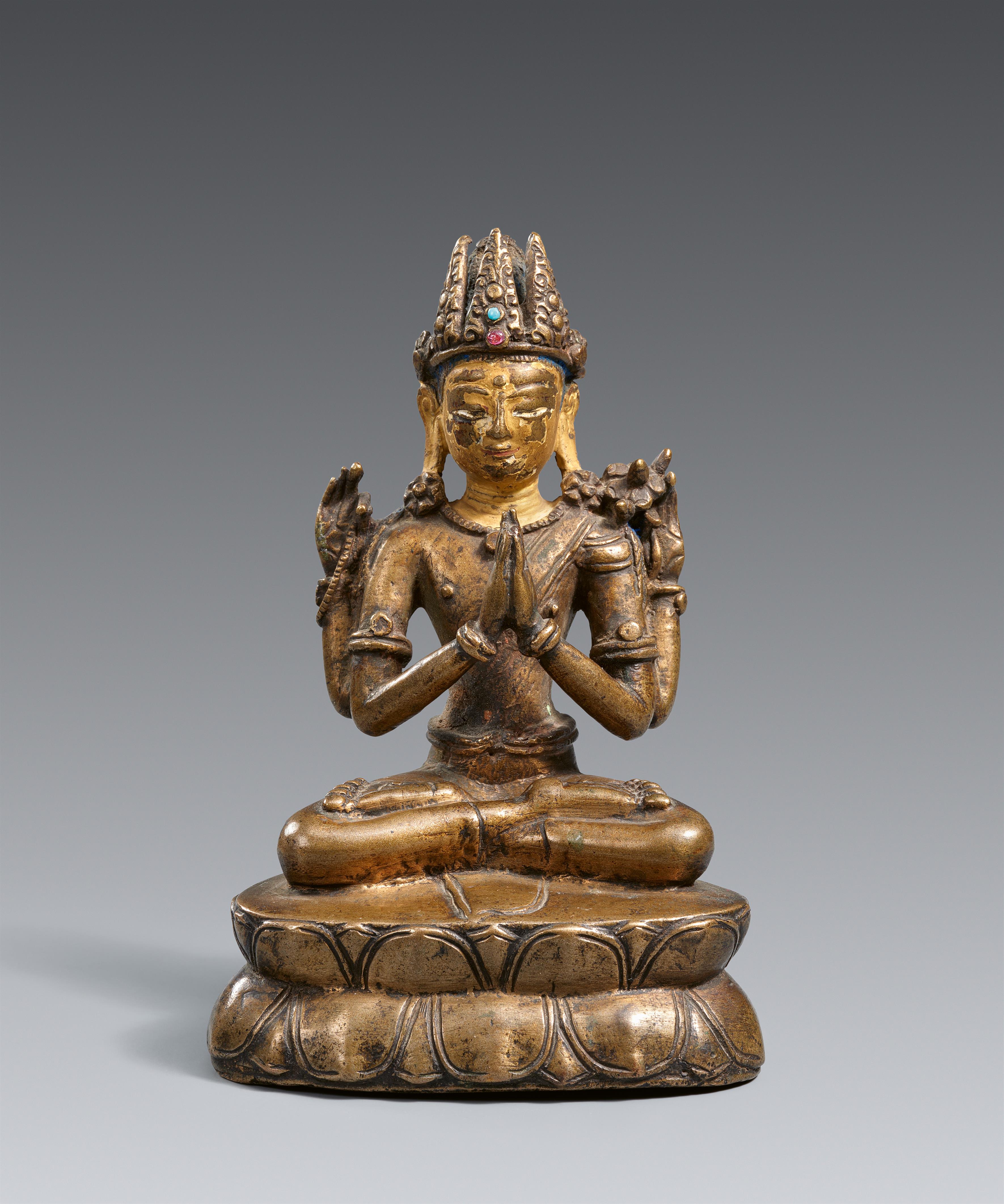 A Nepalese copper bronze figure of Shadakshari Avalokiteshvara. Around 12th century - image-1