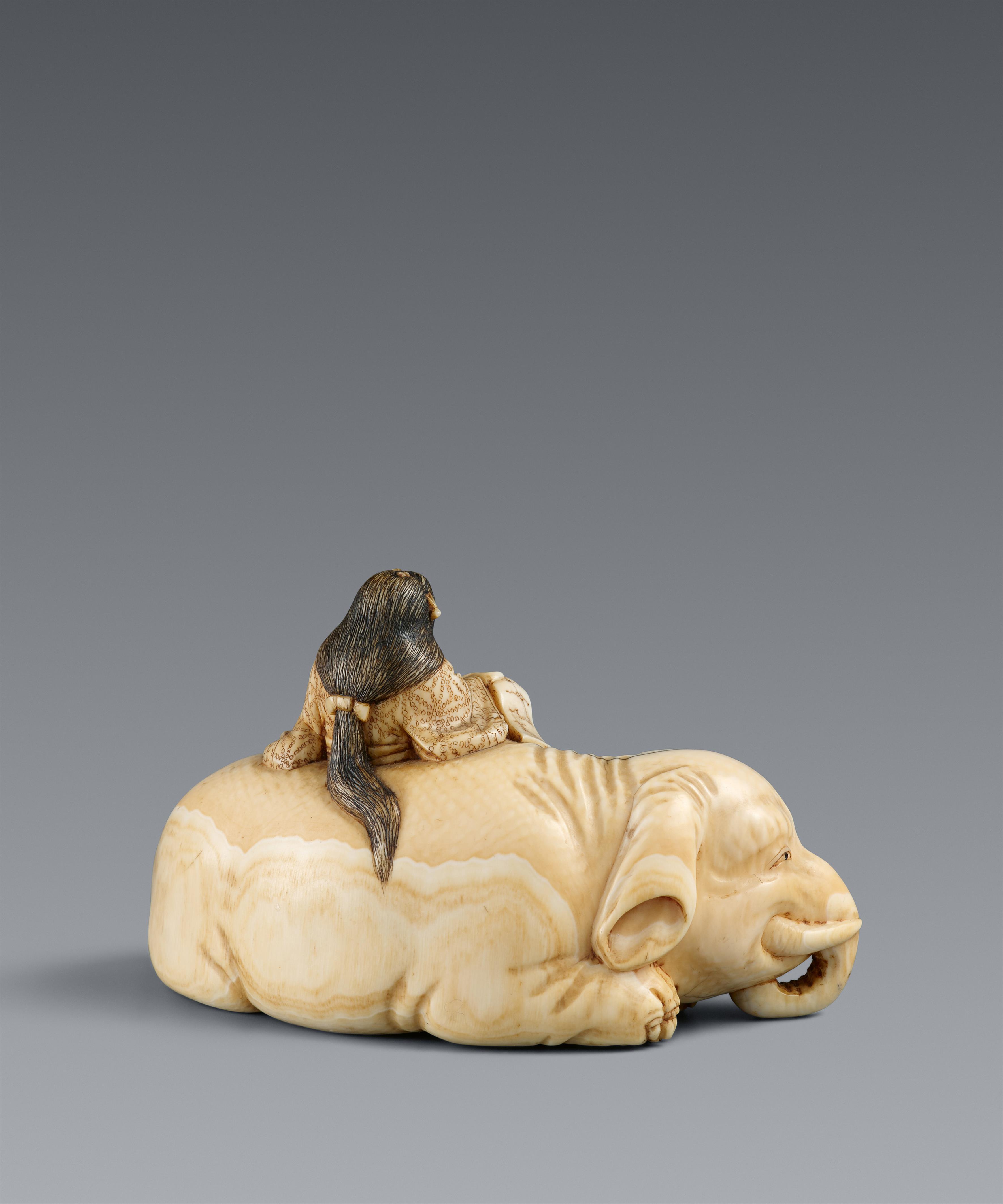 An Edo ivory netsuke of Eguchi no Kimi by Tomochika. Mid-19th century - image-7