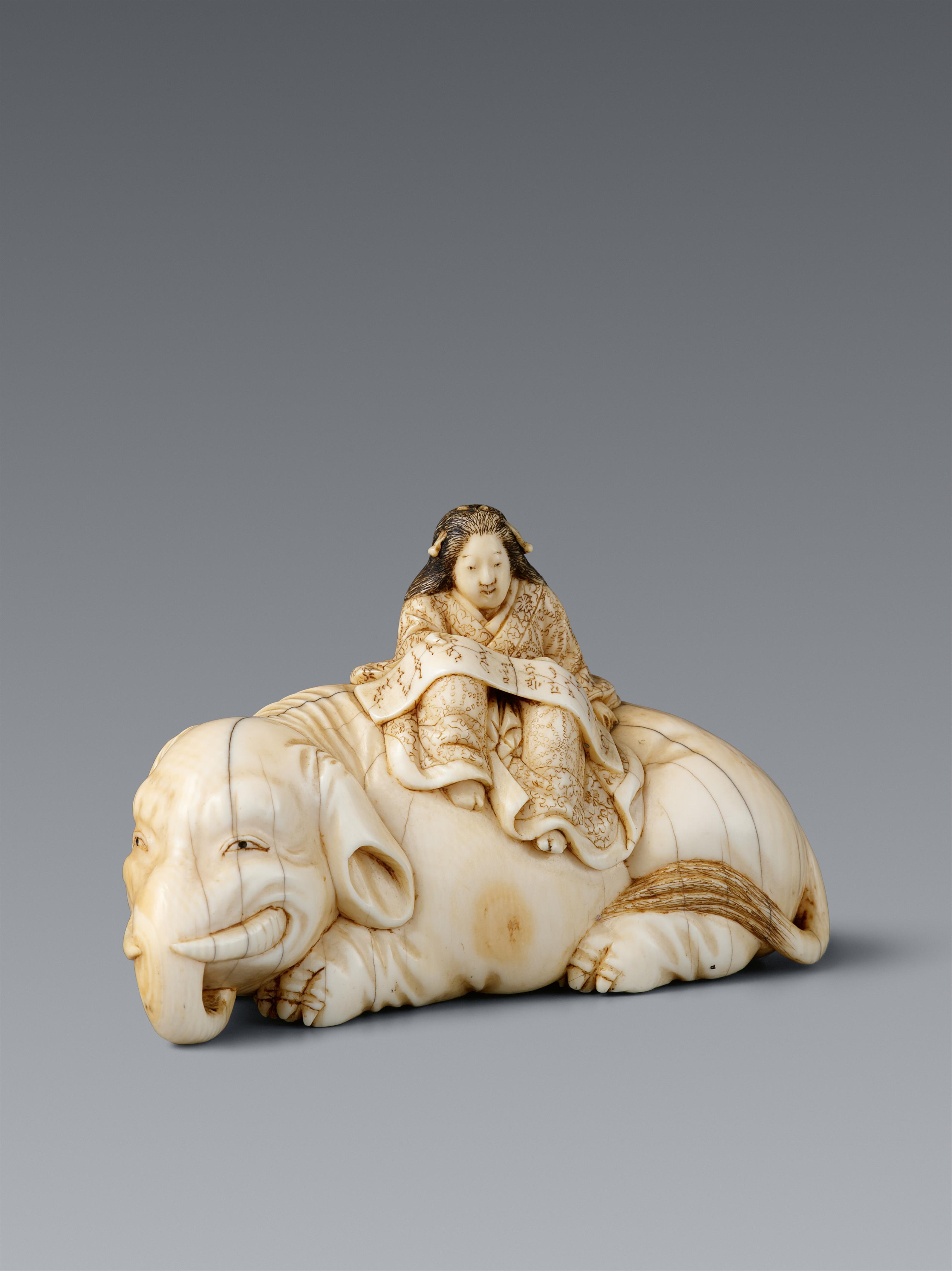 An Edo ivory netsuke of Eguchi no Kimi by Tomochika. Mid-19th century - image-1