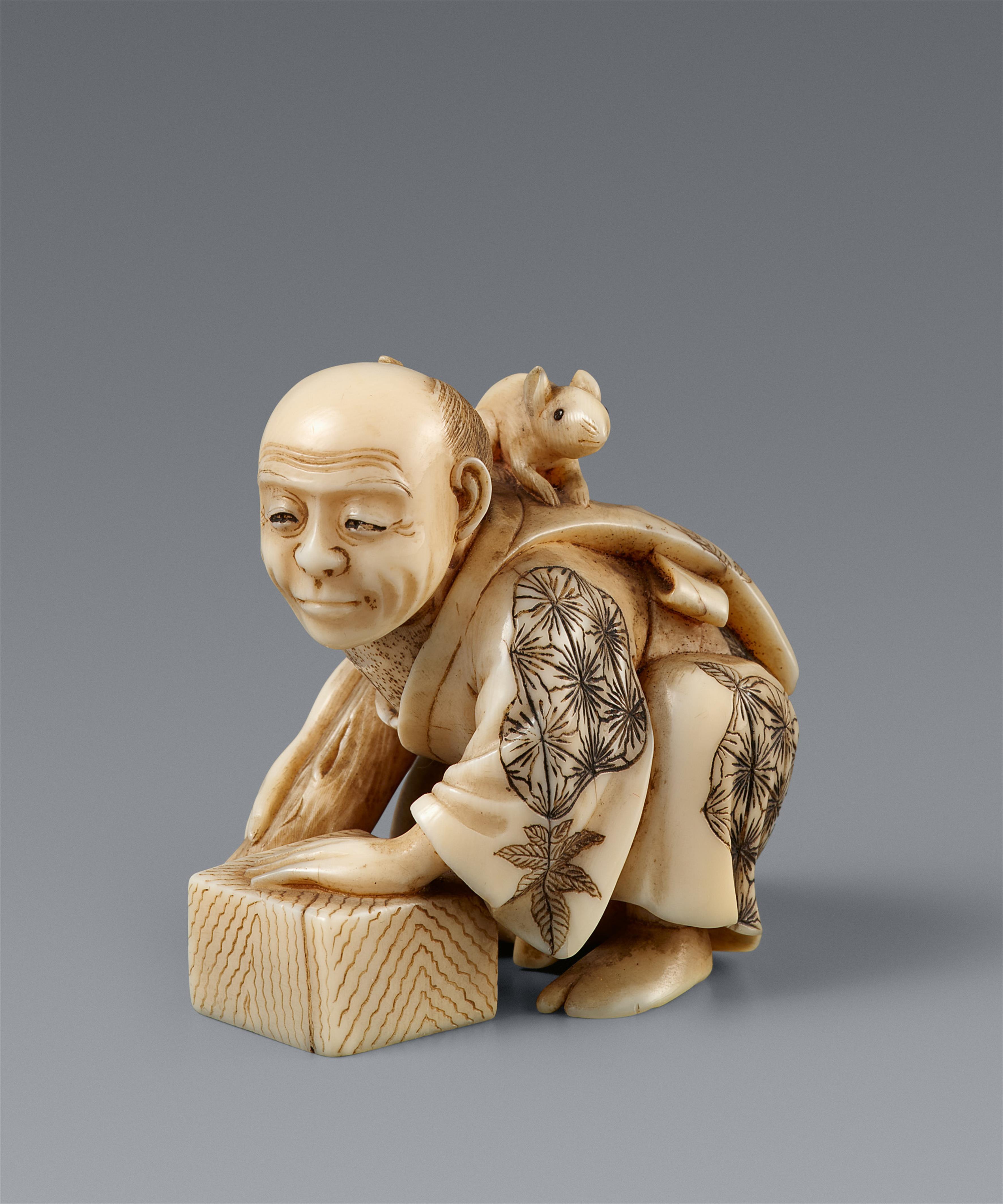 Netsuke eines glücklosen Rattenfängers. Elfenbein. Spätes 19. Jh. - image-1