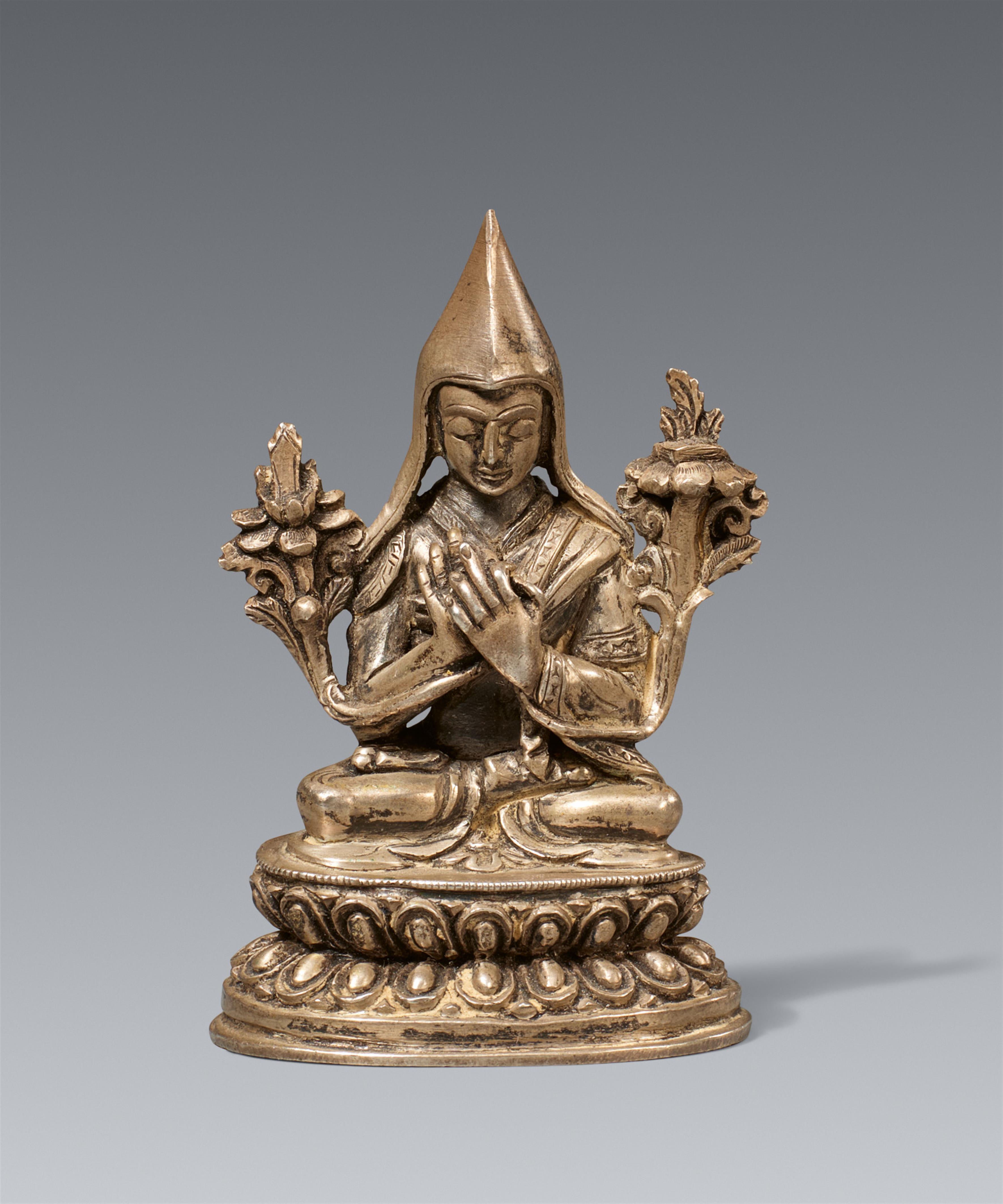 A Tibetan silver figurine of Tsongkhapa. 19th century - image-1