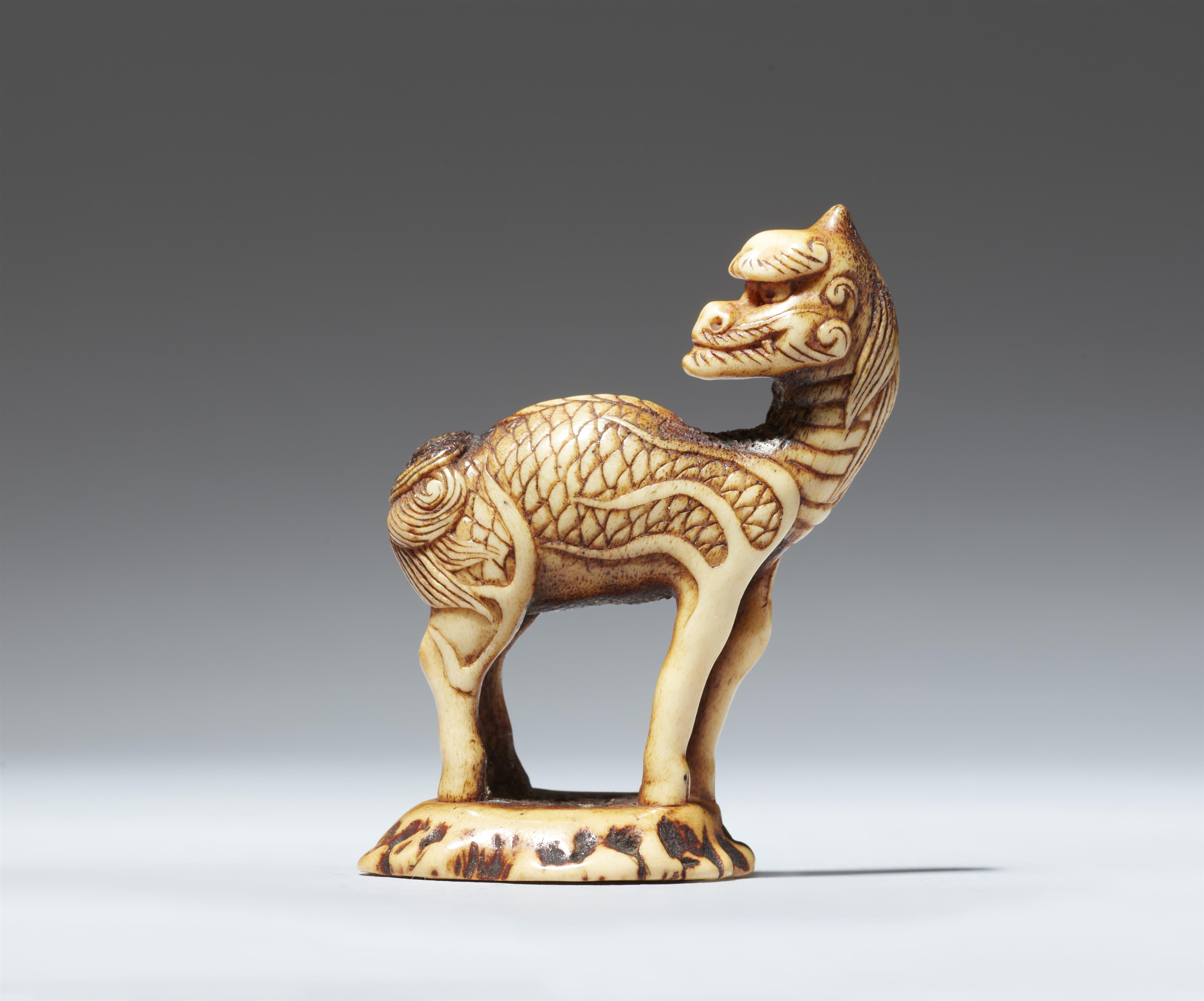 A rare stag antler seal netsuke of a kirin. 18/19th century - image-2