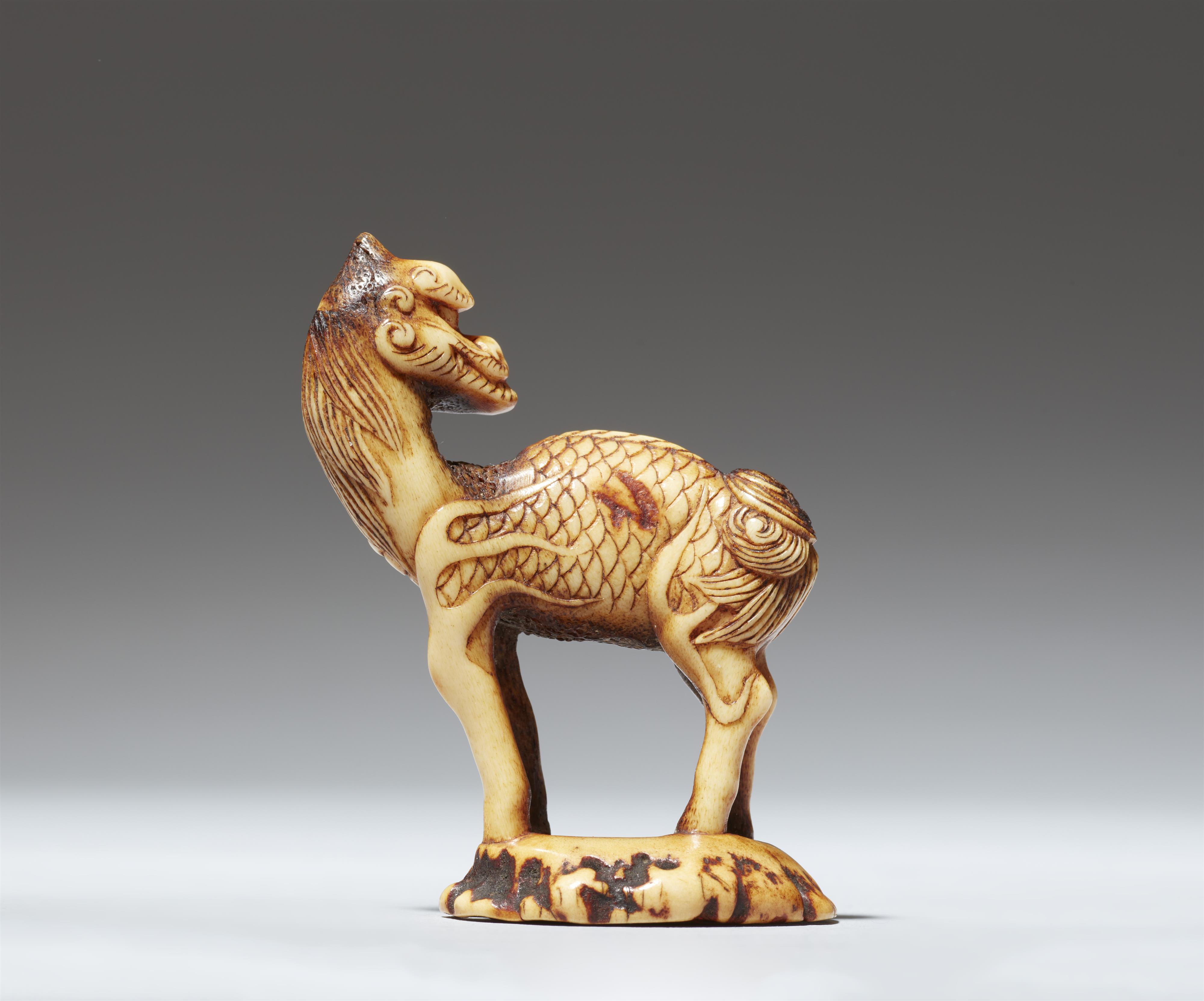 A rare stag antler seal netsuke of a kirin. 18/19th century - image-4