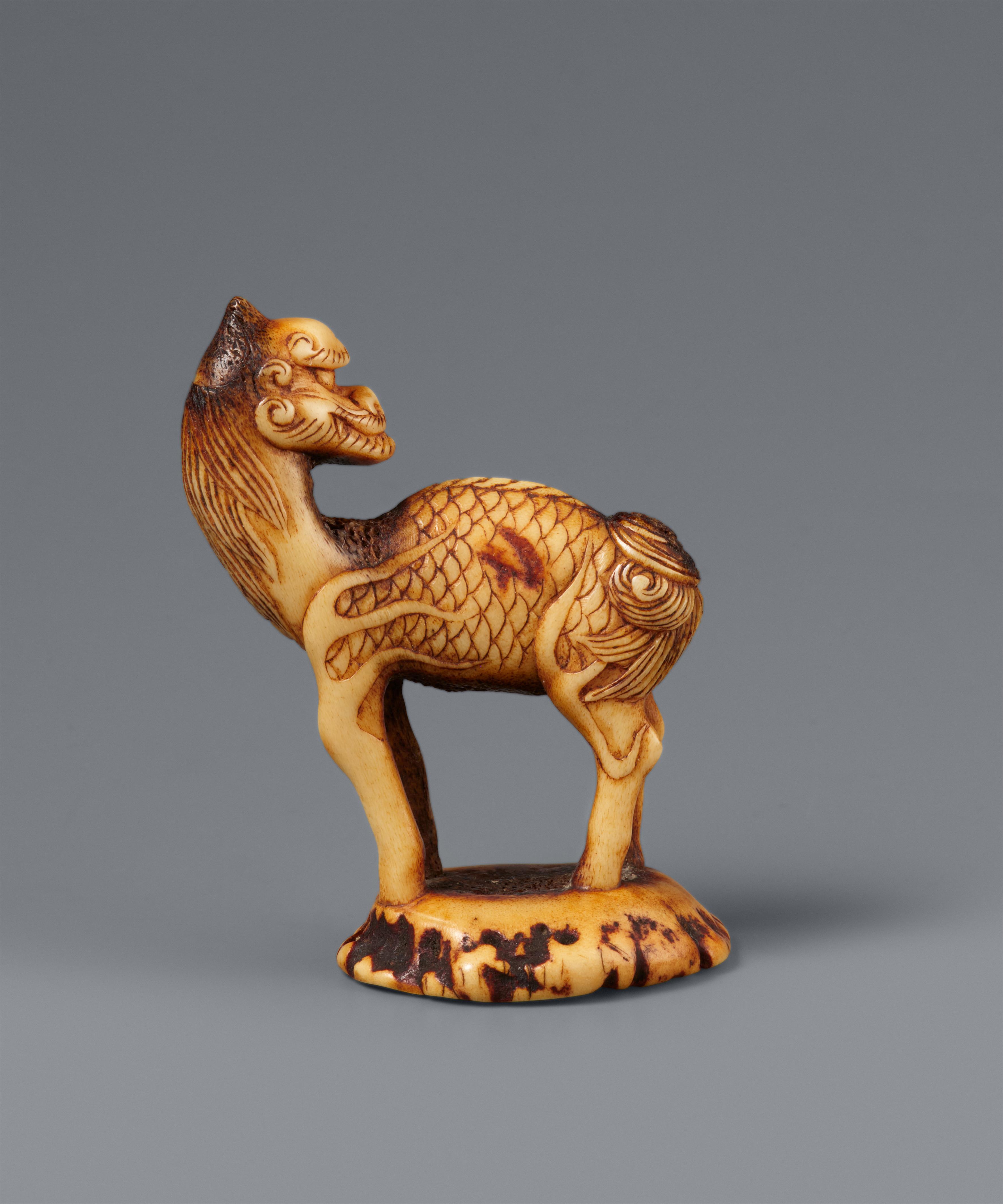 A rare stag antler seal netsuke of a kirin. 18/19th century - image-7