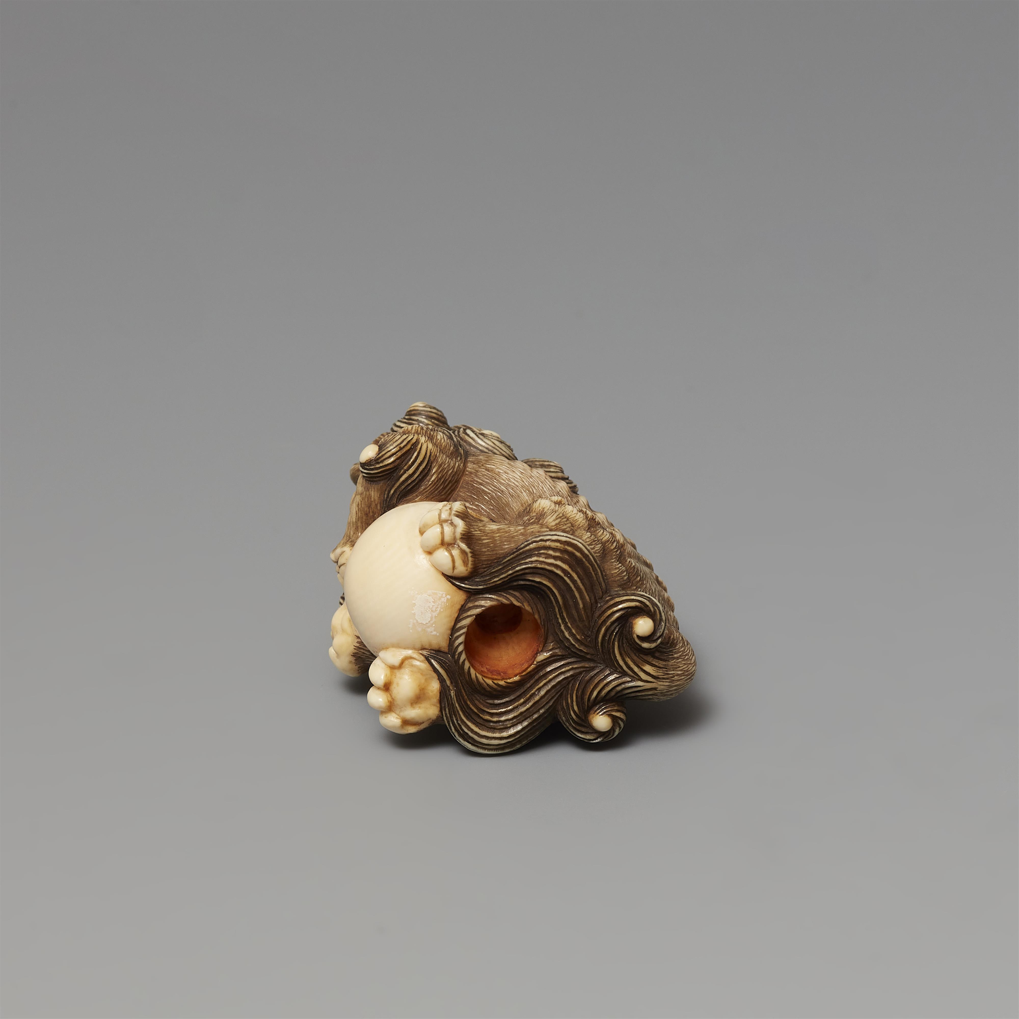 An ivory netsuke of a shishi with a ball. First half 19th century - image-4