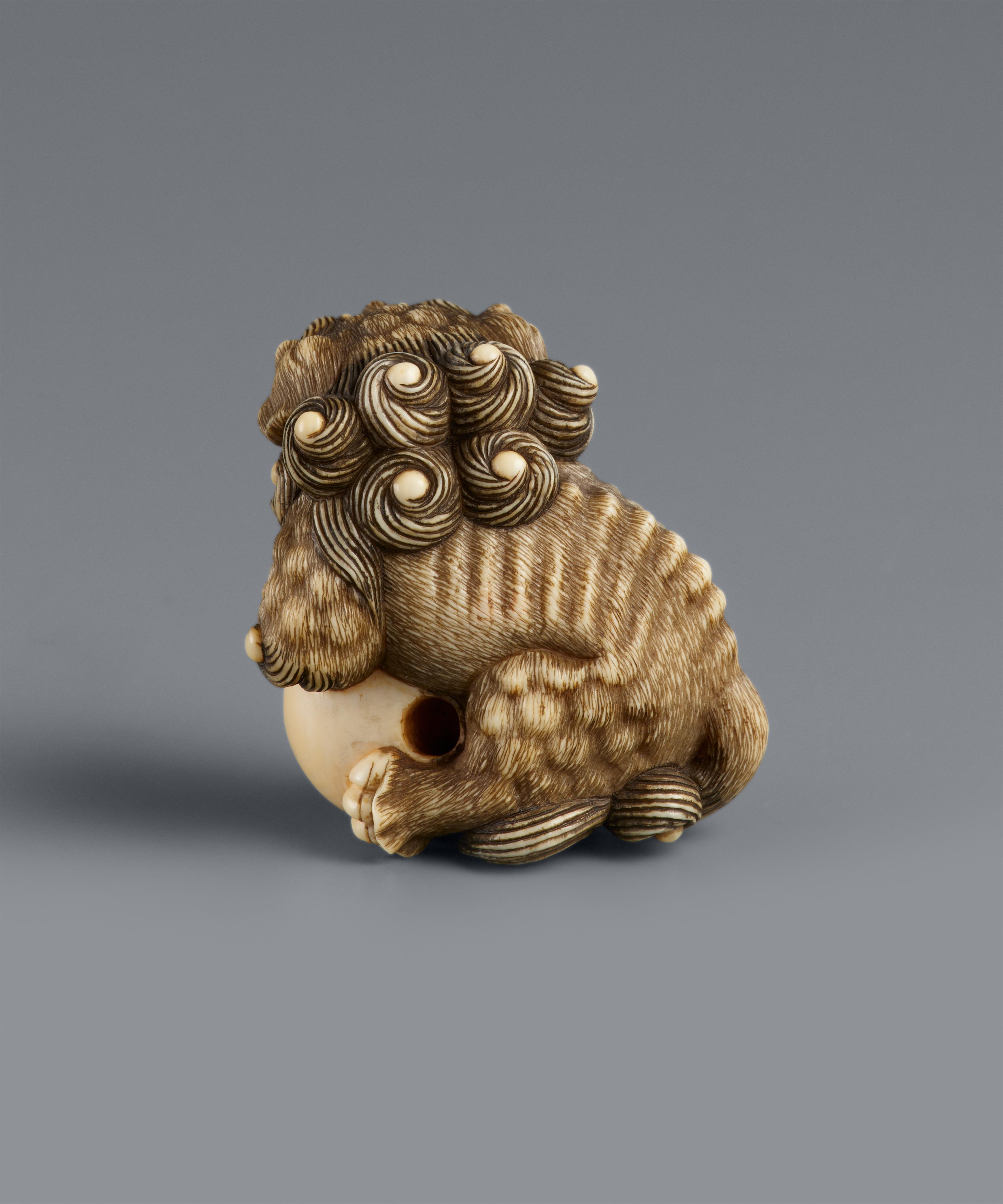 Netsuke eines Shishi mit Ball. Elfenbein. 1. Hälfte 19. Jh. - image-5